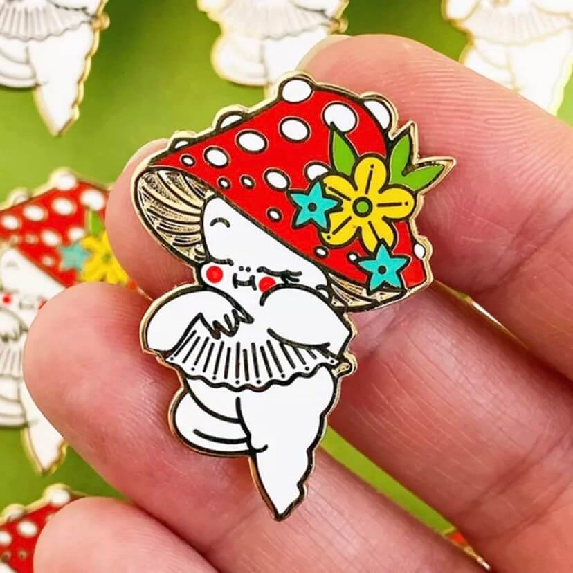 Mushroom Kewpie pin Badge Kawaii Enamel pin Metal badge - Blacksparrowuk