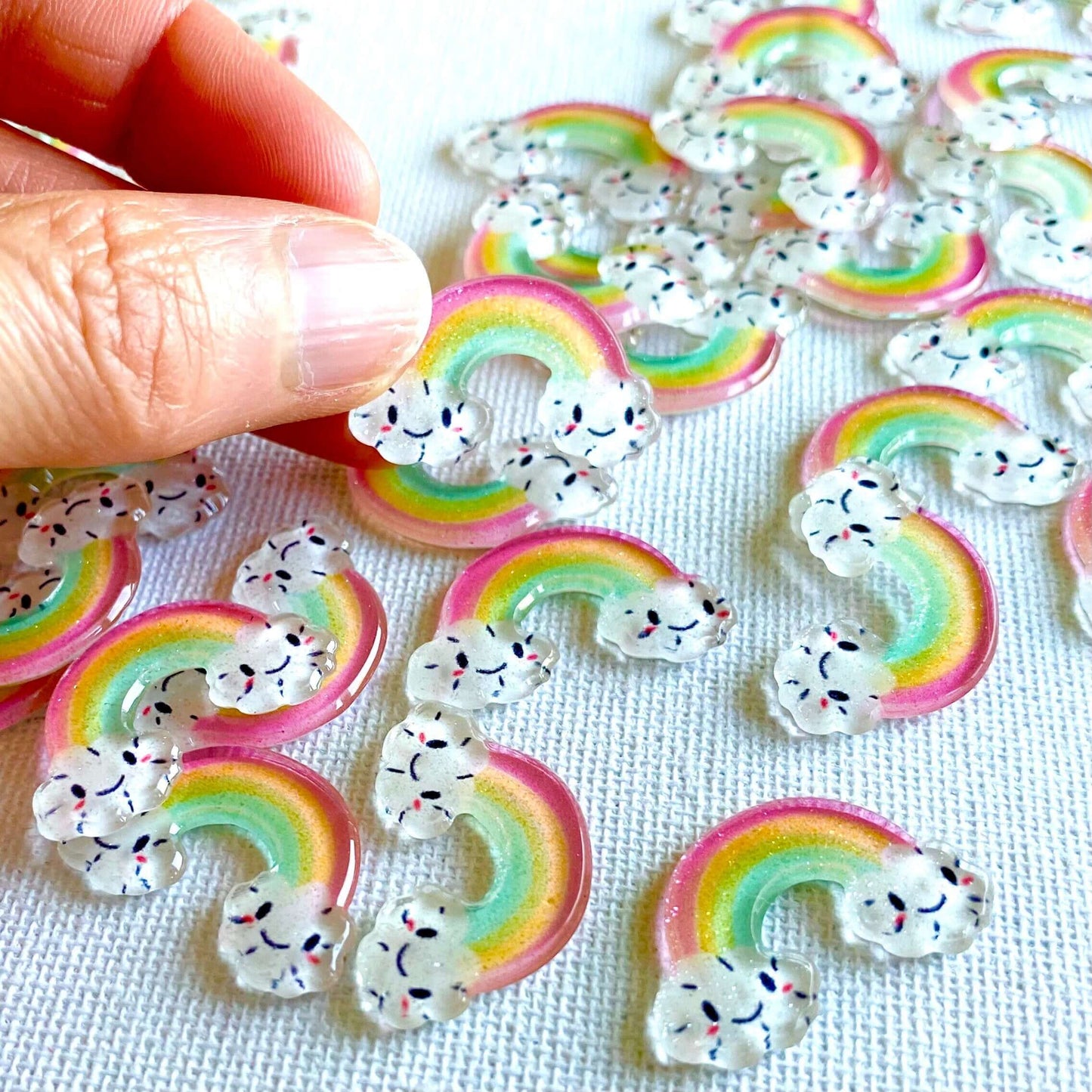 Glitter Rainbow Happy cloud Pastel flat back resin Cabochon - Blacksparrowuk