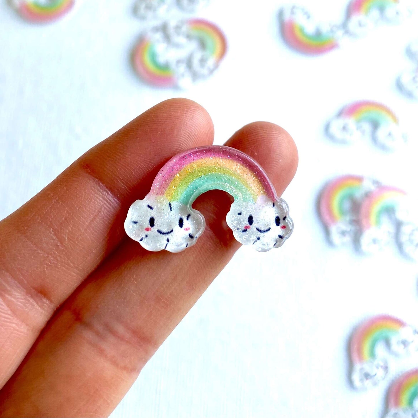 Glitter Rainbow Happy cloud Pastel flat back resin Cabochon - Blacksparrowuk