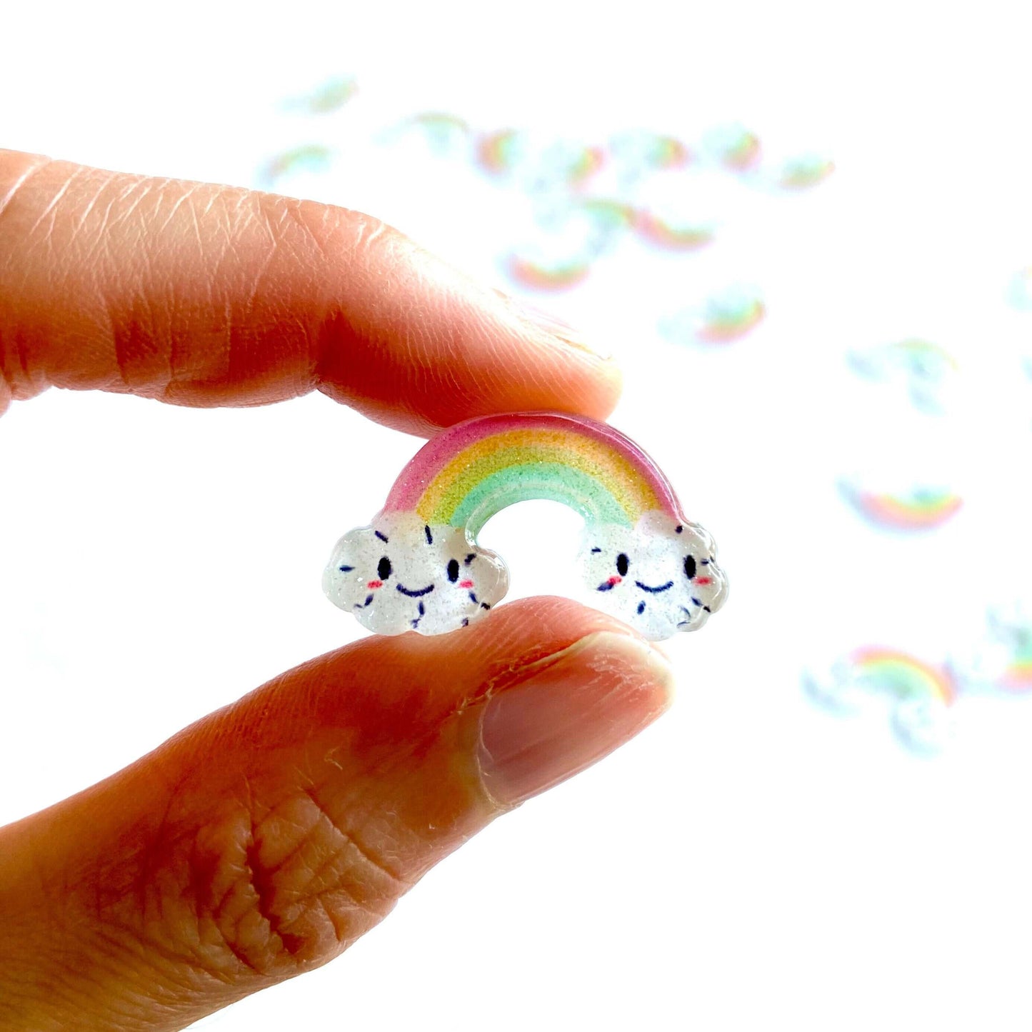 Glitter Rainbow Happy cloud Pastel flat back resin Cabochon - Blacksparrowuk