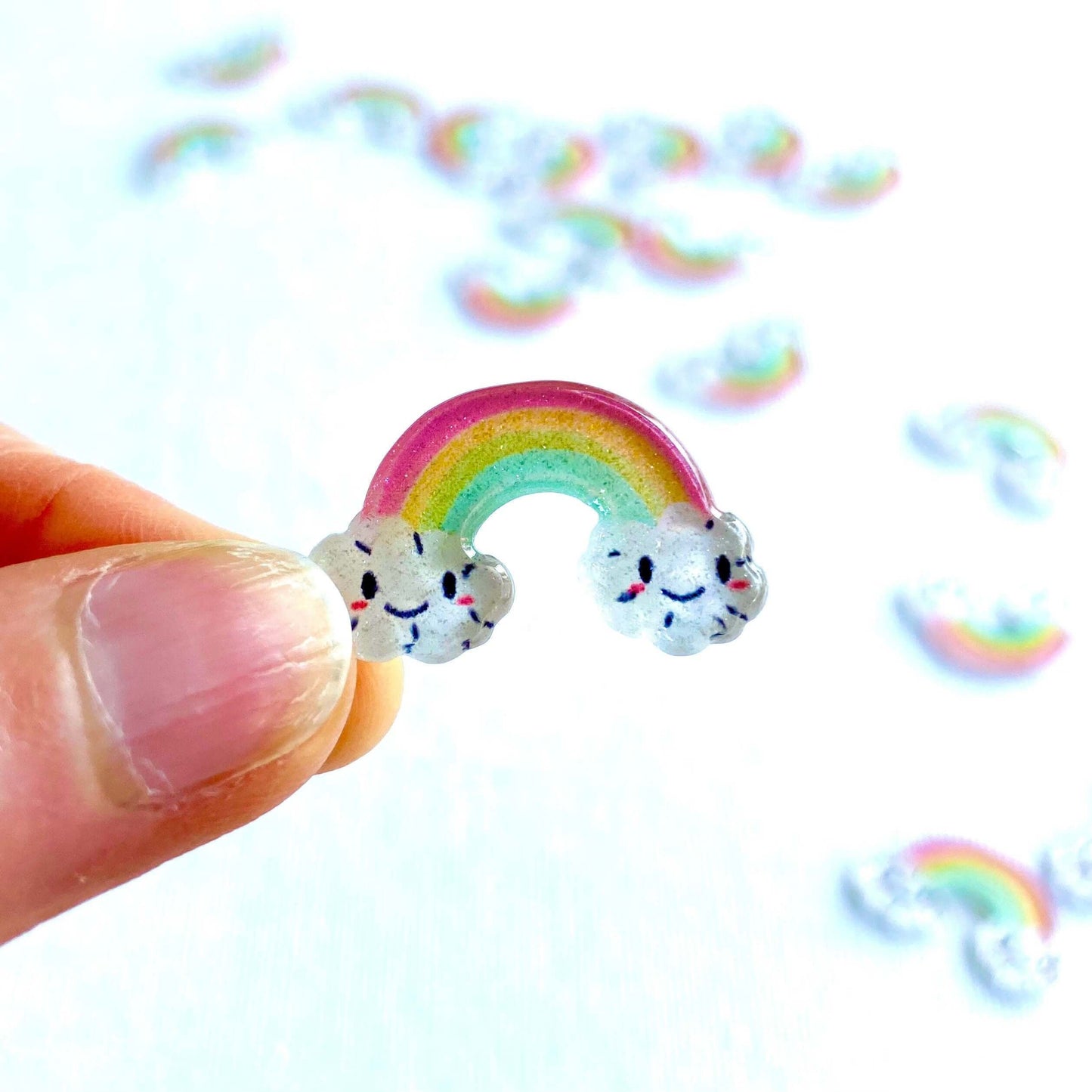 Glitter Rainbow Happy cloud Pastel flat back resin Cabochon - Blacksparrowuk
