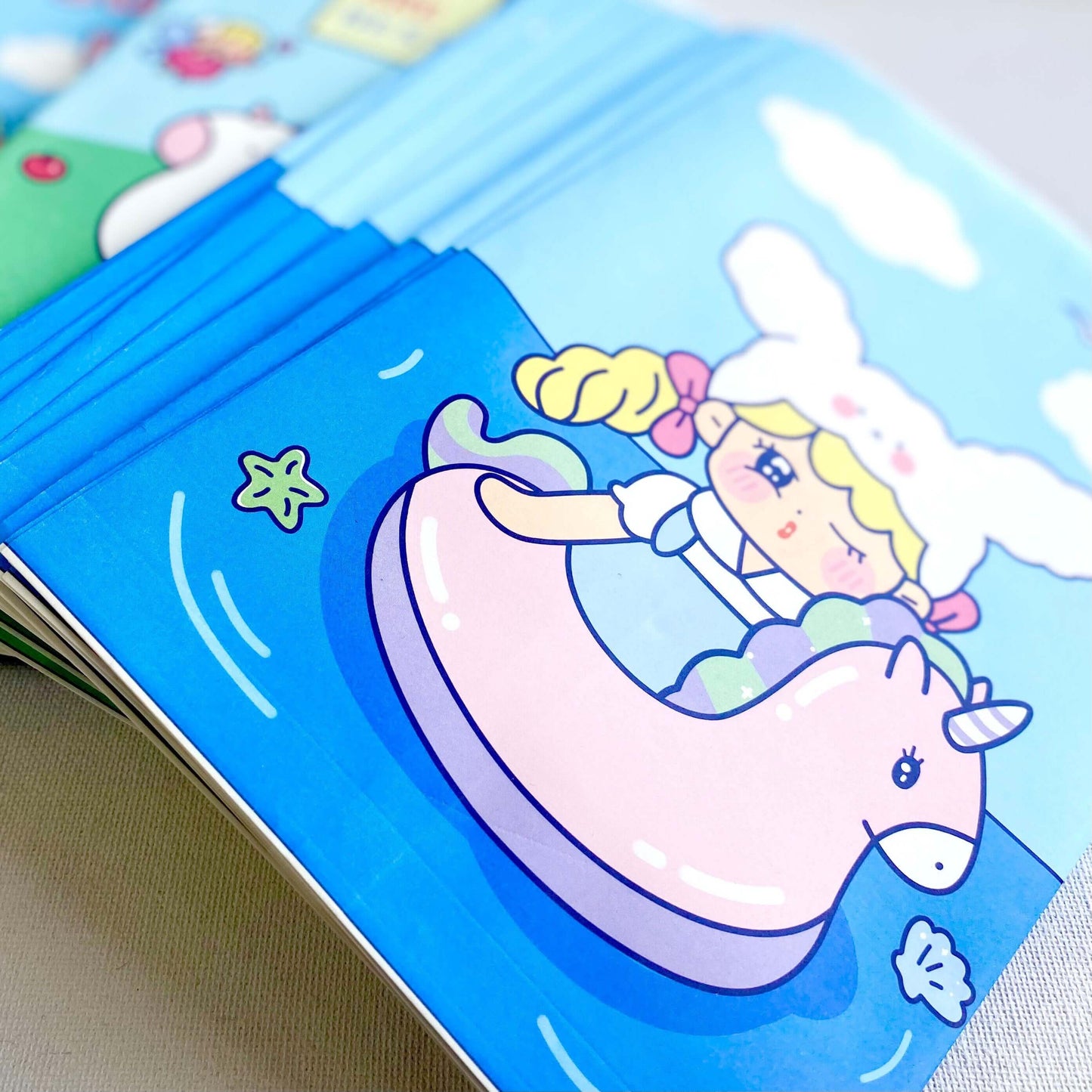Cute Kawaii party bags Blue Pool Party favours Cute Paper craft bags - Blacksparrowuk