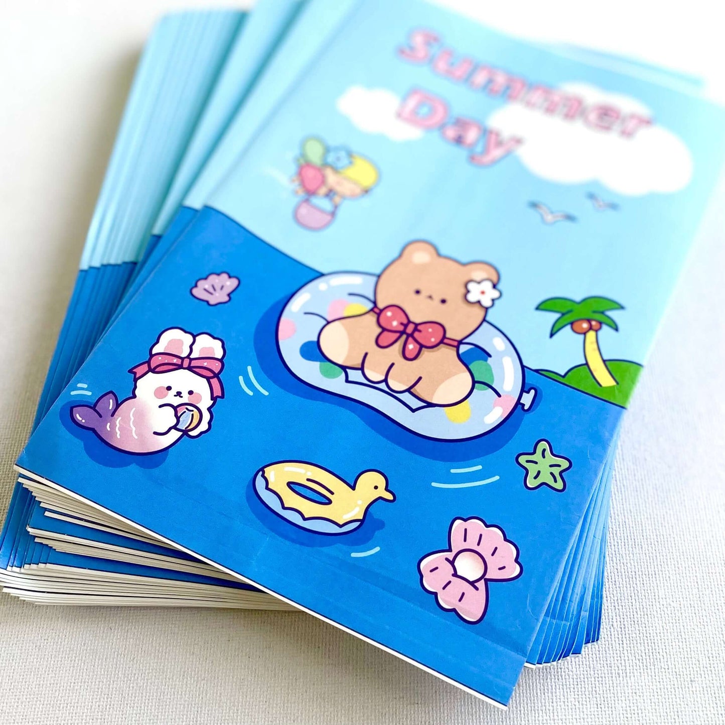 Cute Kawaii party bags Blue Pool Party favours Cute Paper craft bags - Blacksparrowuk