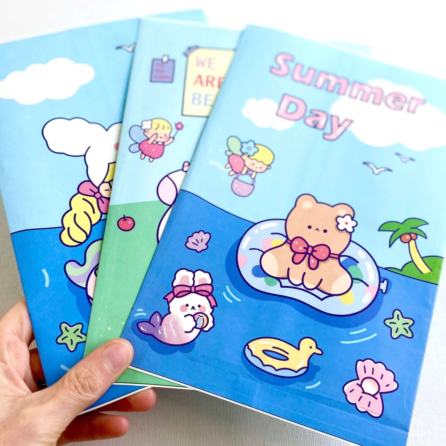 Cute Kawaii party bags Blue Pool Party favours Cute Paper craft bags - Blacksparrowuk