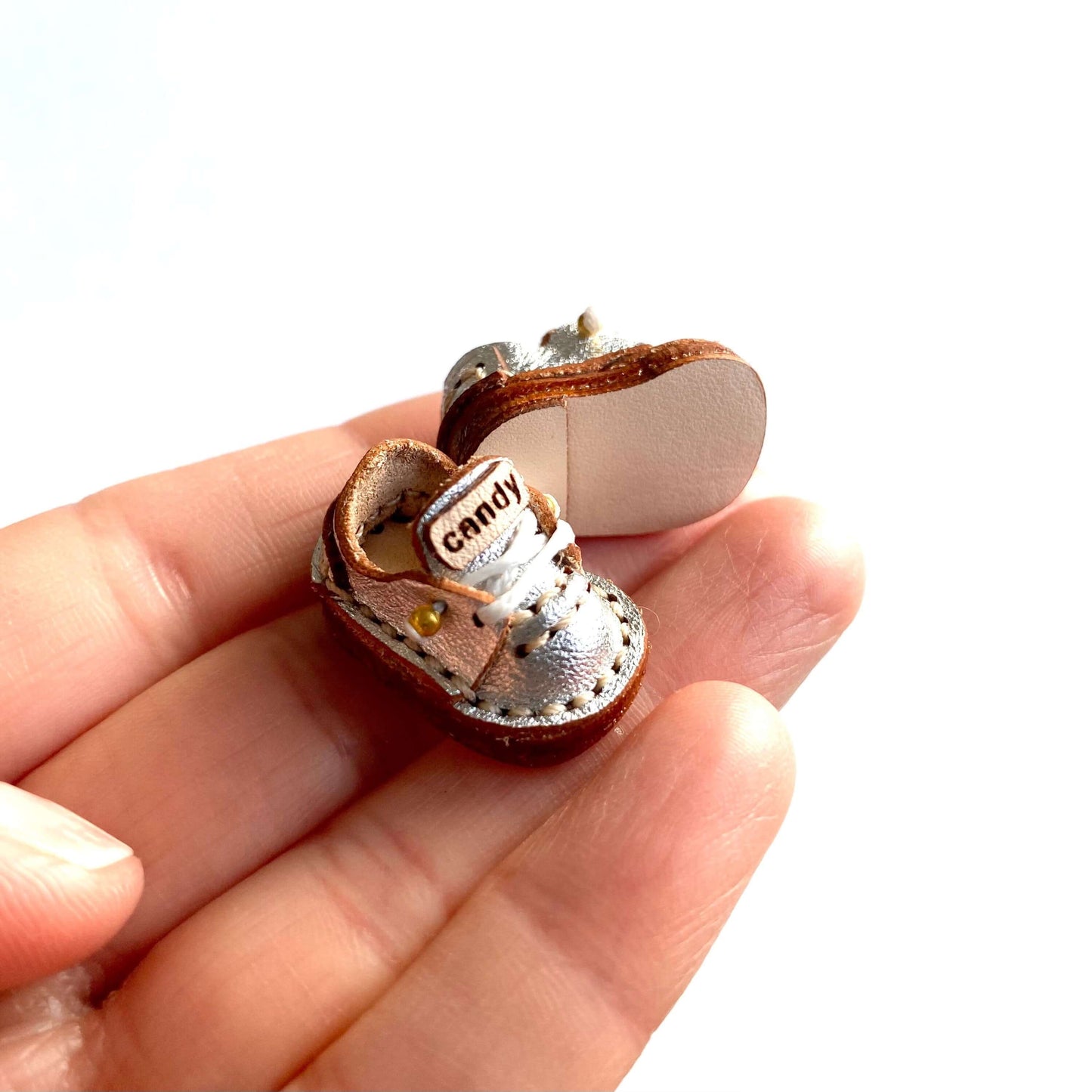 Silver leather Doll shoes OB11 doll shoes 1/12 shoes - Blacksparrowuk