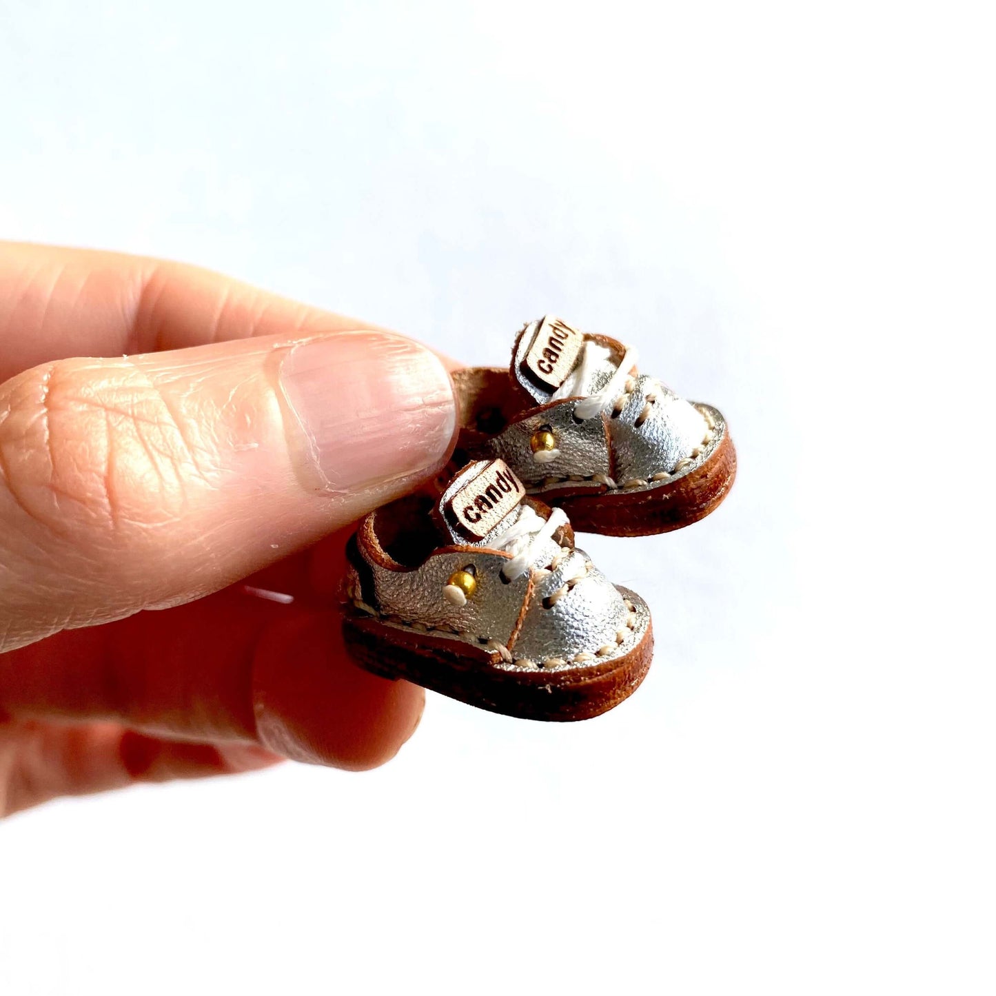 Silver leather Doll shoes OB11 doll shoes 1/12 shoes - Blacksparrowuk