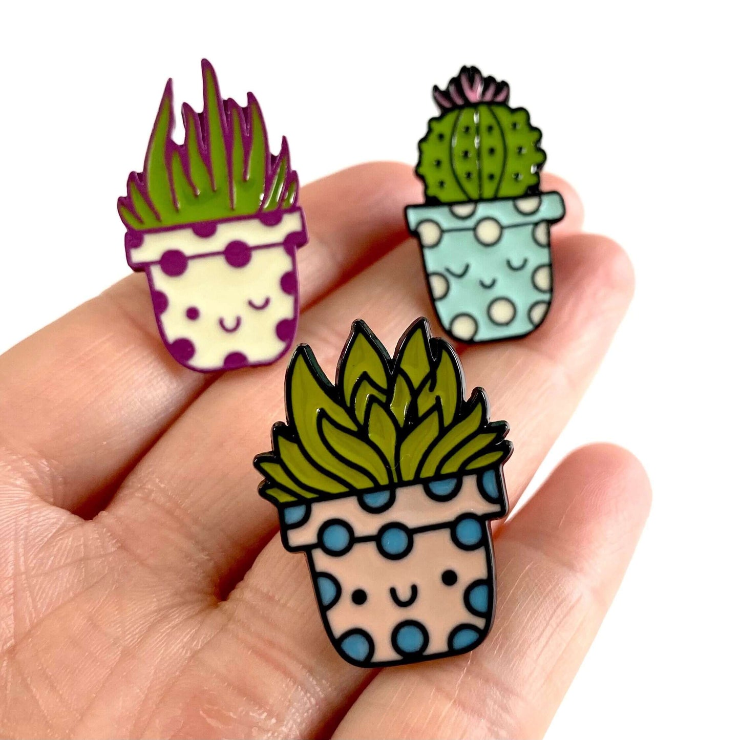 Cactus pot pin badge cute Potted plant Cacti Kawaii metal enamel pin - Blacksparrowuk