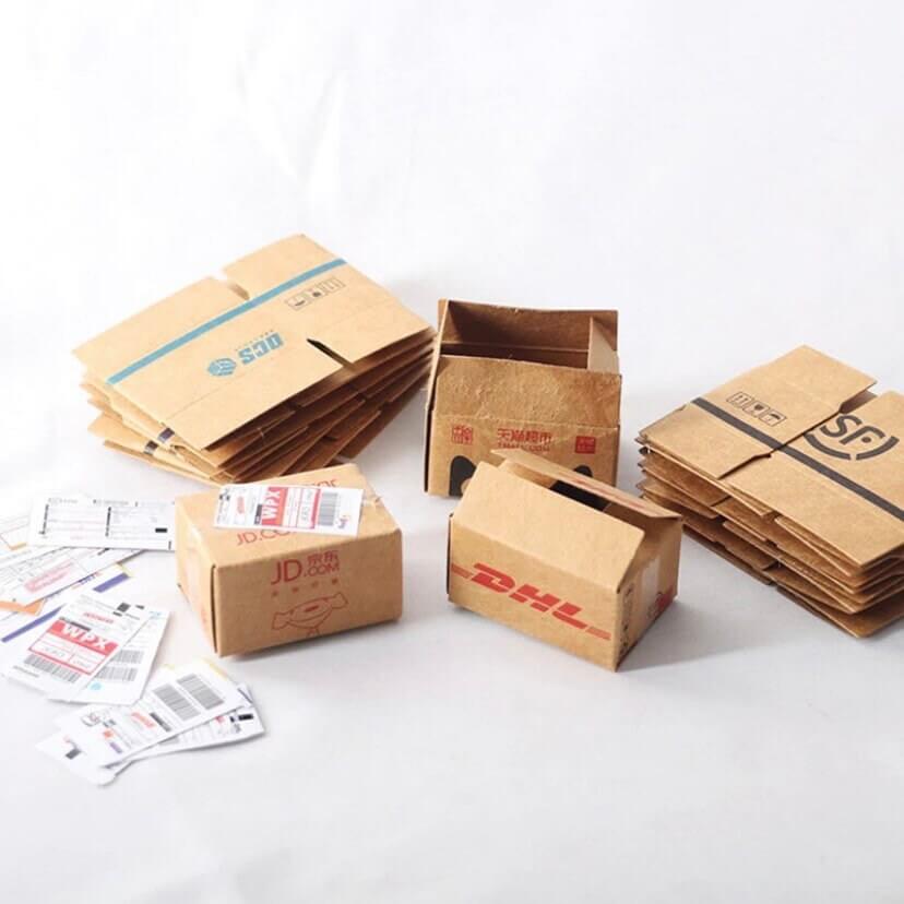 Miniature mailing boxes 5pcs Mini parcels inc sticky postal labels and mini roll of sellotape 1/12 scale - Blacksparrowuk
