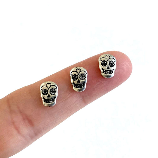 Halloween Skull charms Tiny Silver Flat back Metal - Blacksparrowuk