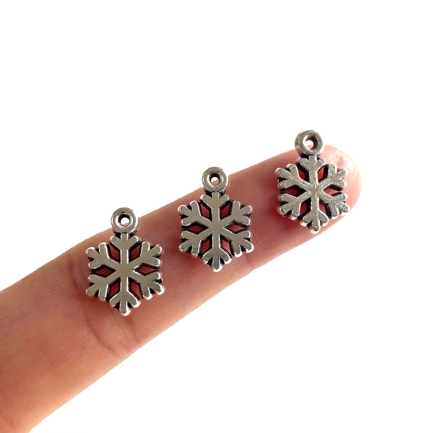 Tiny Silver Snowflake charms Zinc Alloy metal Festive Icicle Christmas pendants - Blacksparrowuk