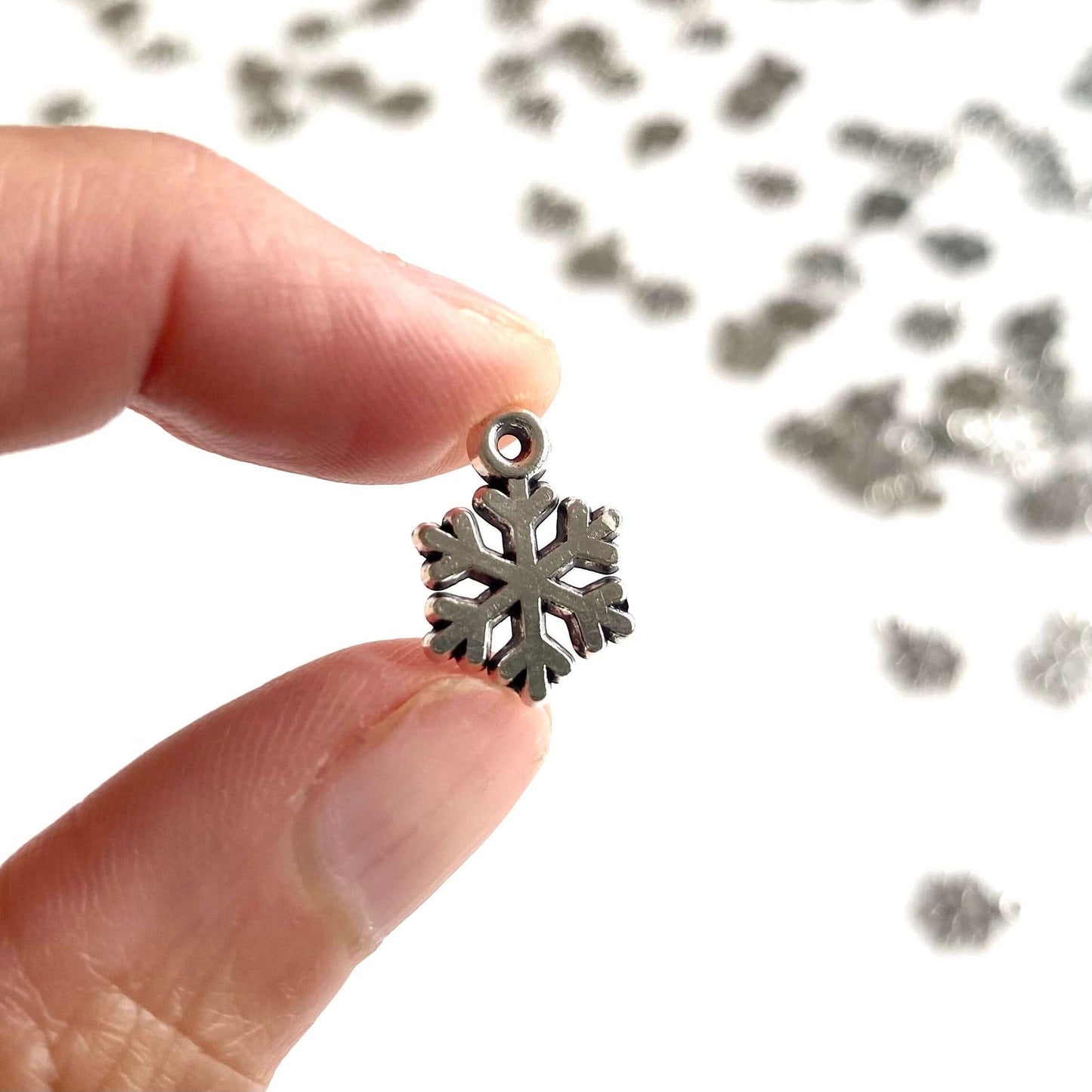 Tiny Silver Snowflake charms Zinc Alloy metal Festive Icicle Christmas pendants - Blacksparrowuk