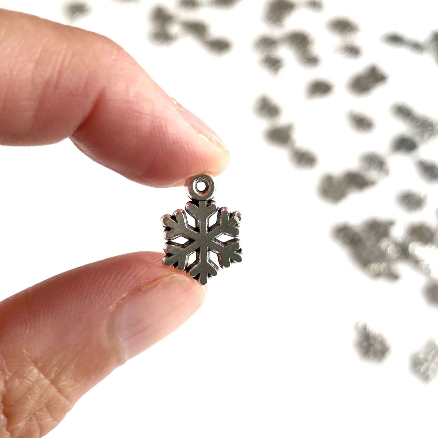 Tiny Silver Snowflake charms Zinc Alloy metal Festive Icicle Christmas pendants - Blacksparrowuk