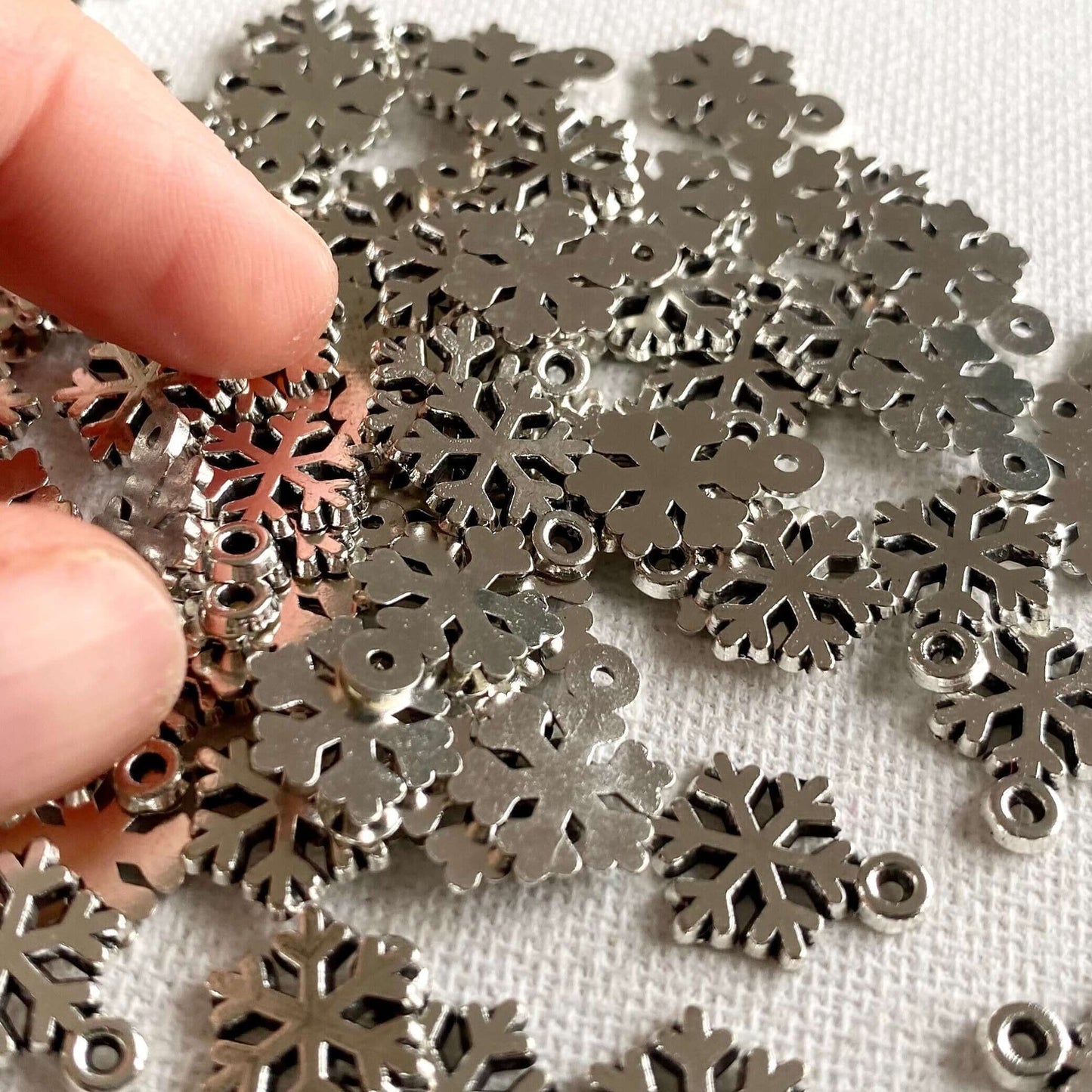 Tiny Silver Snowflake charms Zinc Alloy metal Festive Icicle Christmas pendants - Blacksparrowuk