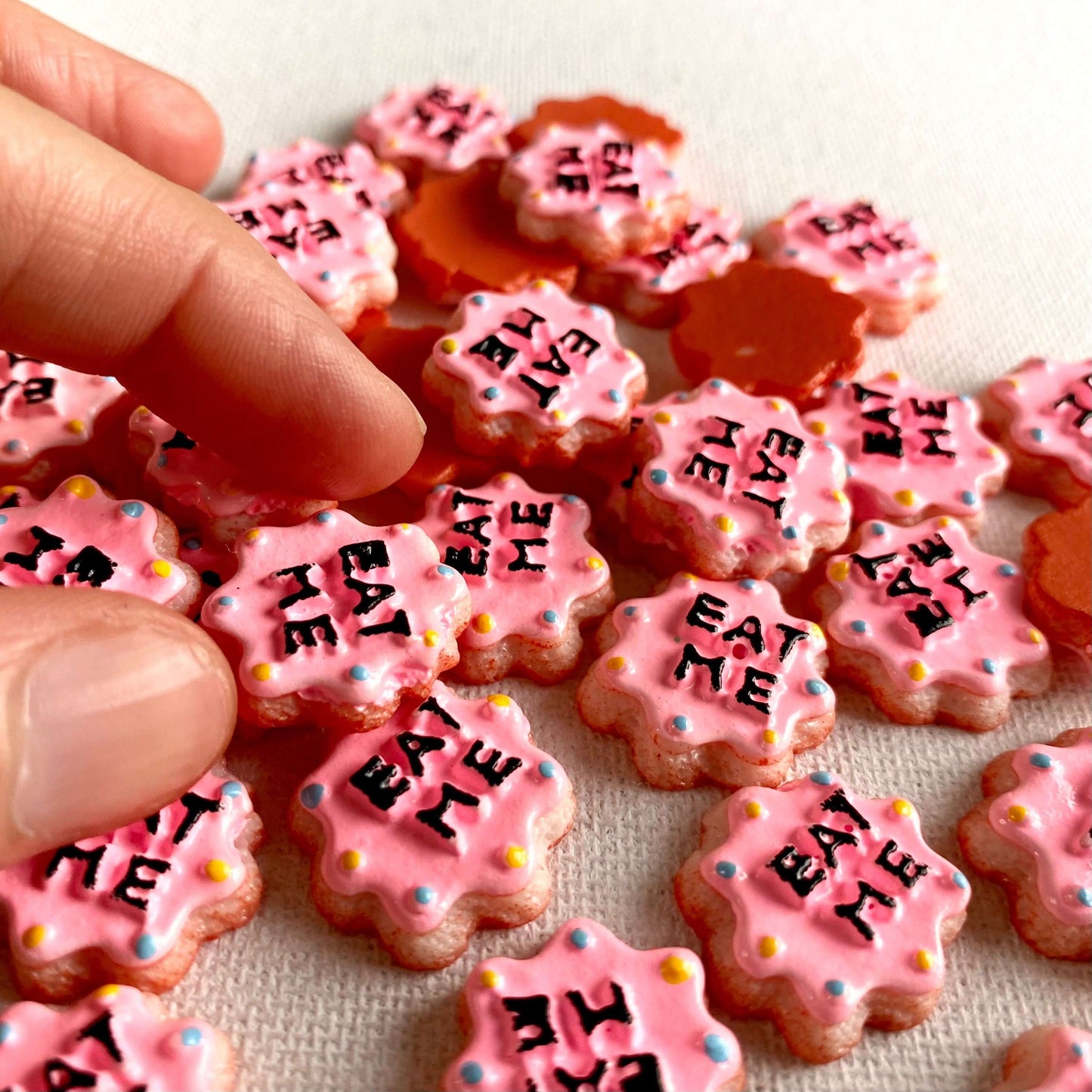 Miniature pink Eat me biscuits resin food - Blacksparrowuk