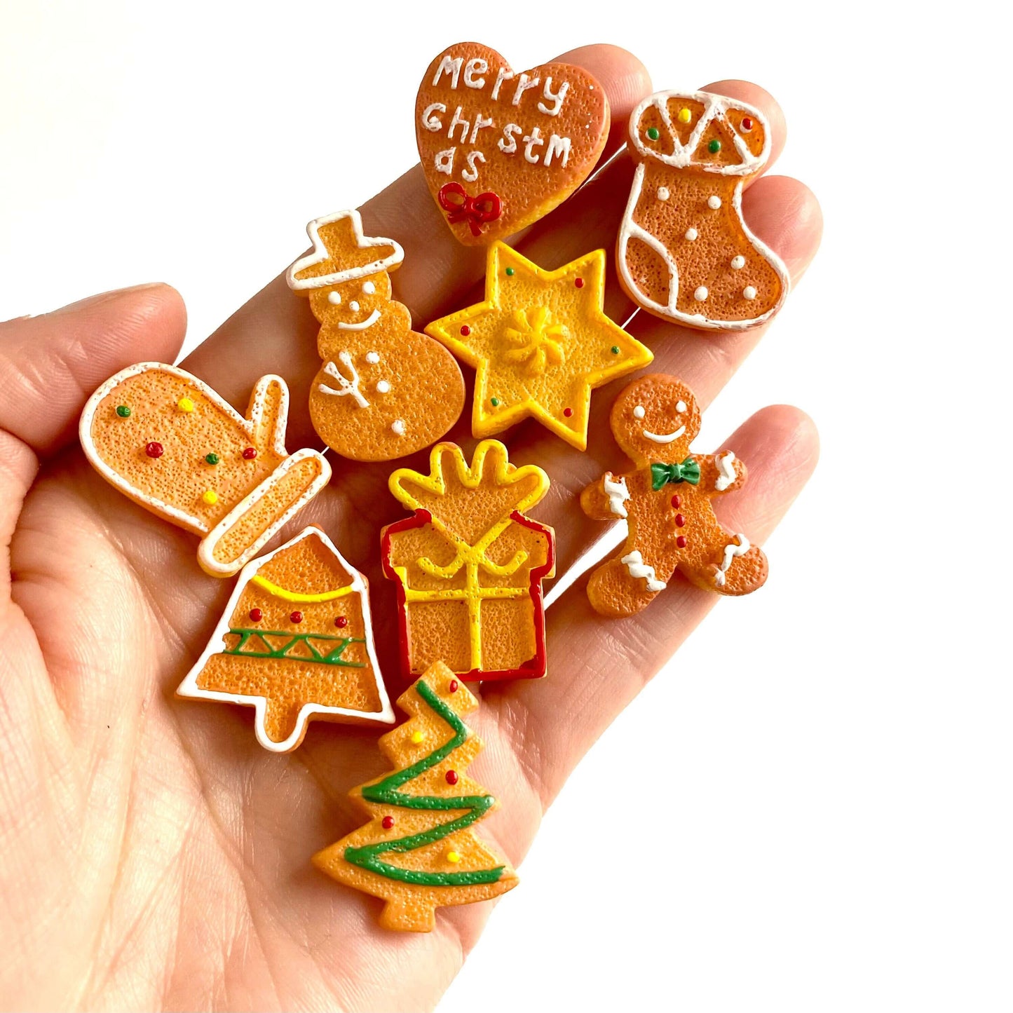 Christmas Cookie mix resin Fake food Flat back cabochon Random selection - Blacksparrowuk
