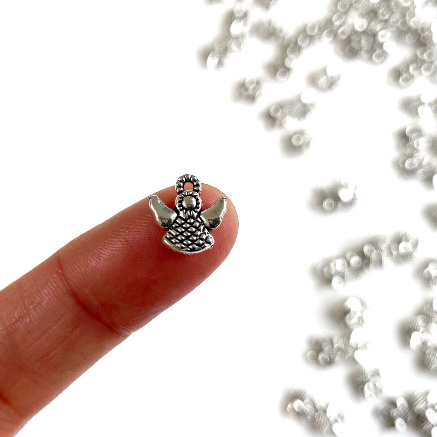 Tiny Angel charms Antique Silver metal pendants - Blacksparrowuk