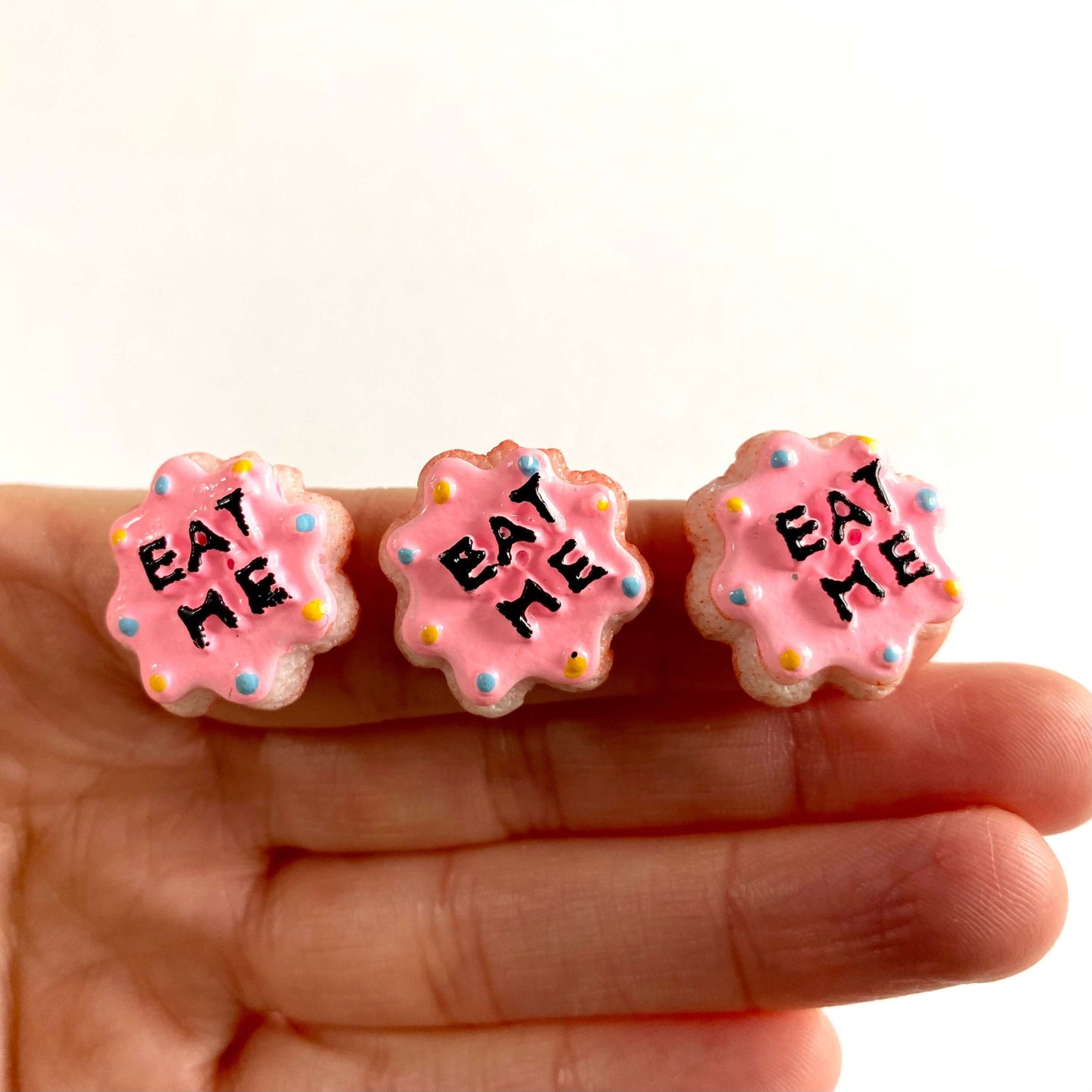 Miniature pink Eat me biscuits resin food - Blacksparrowuk
