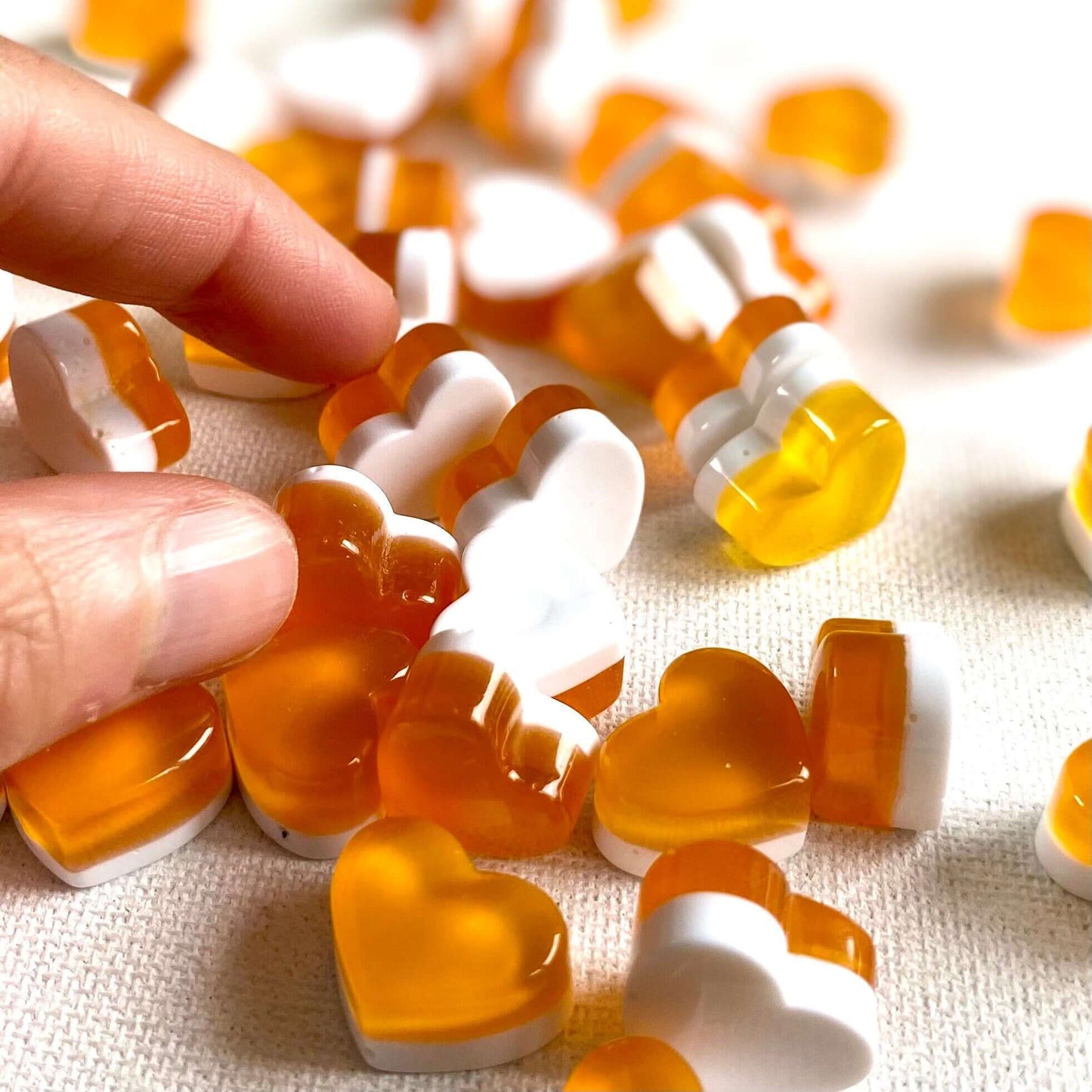 Jelly heart charms resin Apricot heart charms - Blacksparrowuk