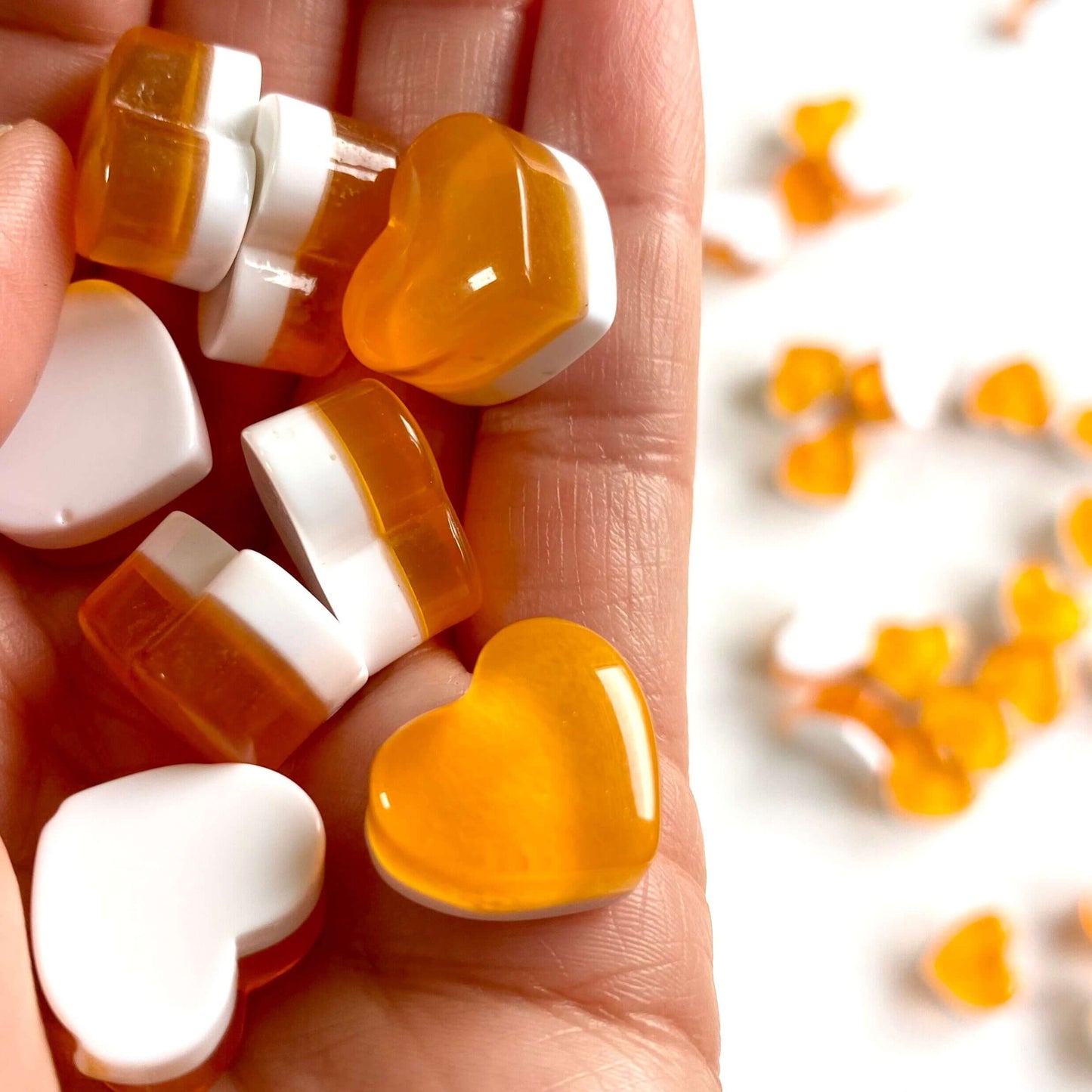 Jelly heart charms resin Apricot heart charms - Blacksparrowuk