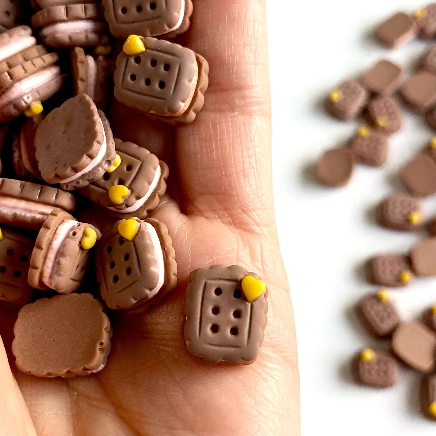 Kawaii Mini cookies resin Chocolate Biscuits Dollhouse miniatures - Blacksparrowuk