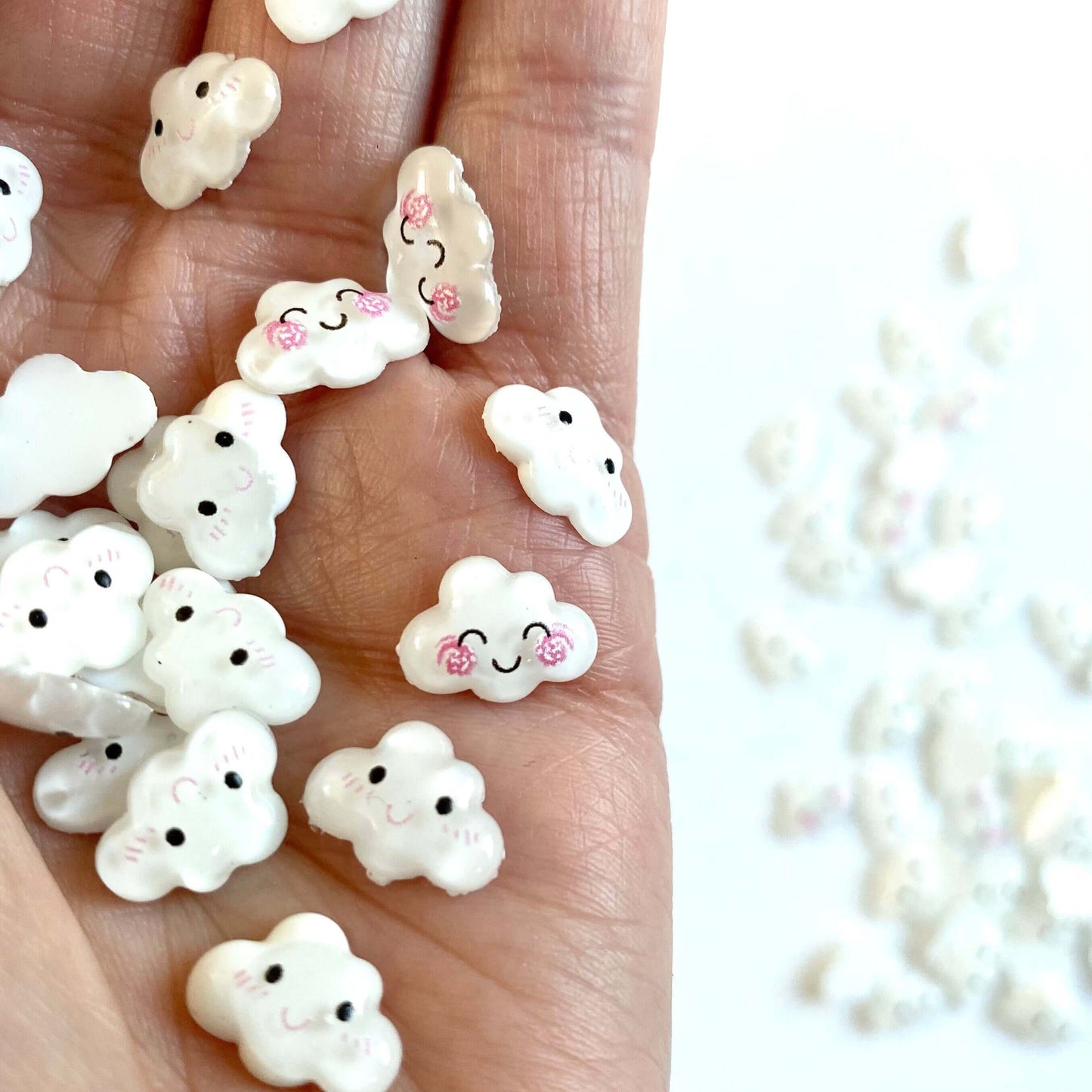 Tiny Happy Cloud flat back resin Charms - Blacksparrowuk