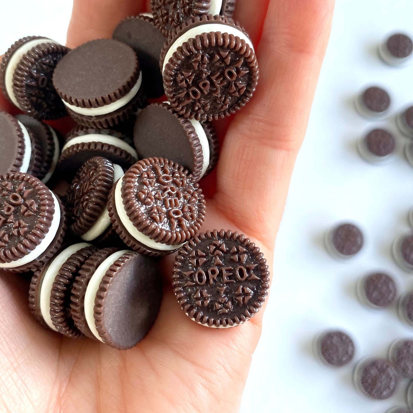 Miniature cookies 1:18 scale Chocolate Cream biscuit Flat back Resin charms - Blacksparrowuk