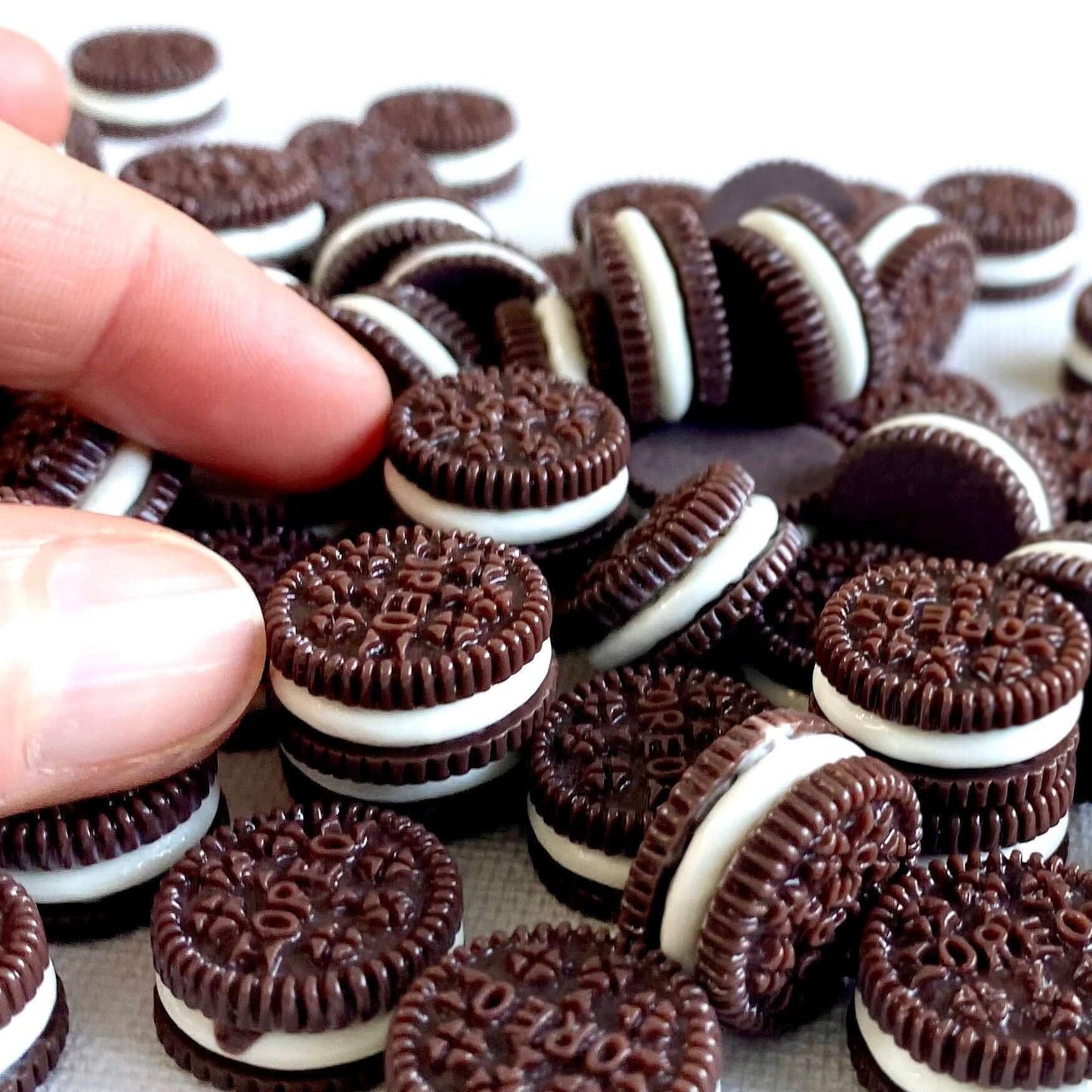 Miniature cookies 1:18 scale Chocolate Cream biscuit Flat back Resin charms - Blacksparrowuk