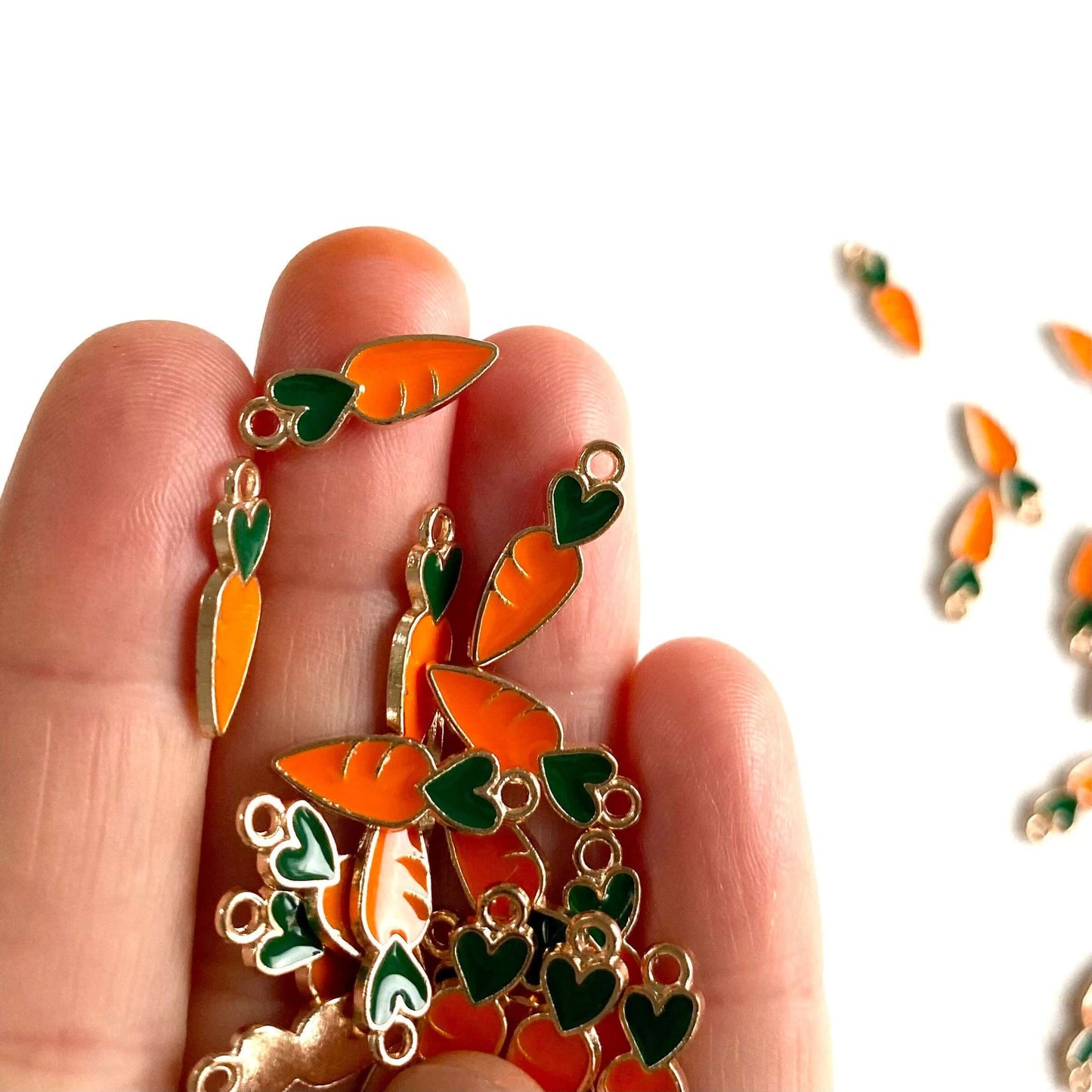 Tiny Carrot charms Enamel Metal pendants - Blacksparrowuk