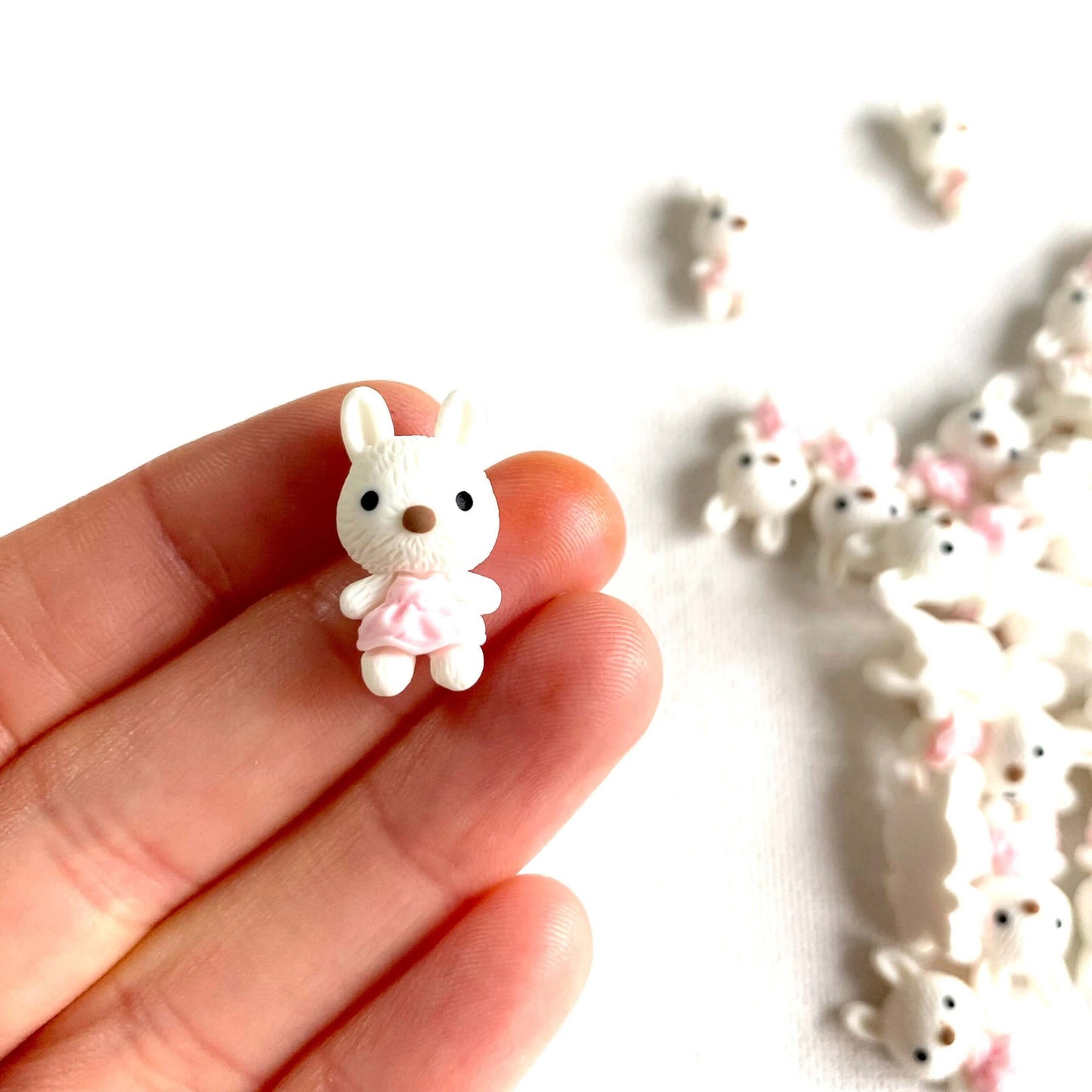 Cute White rabbit charms Easter Bunny flat back resin charm - Blacksparrowuk