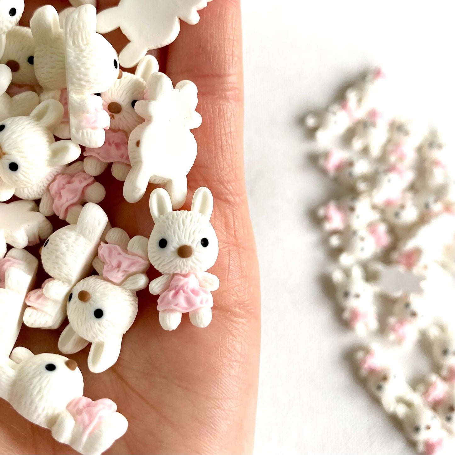 Cute White rabbit charms Easter Bunny flat back resin charm - Blacksparrowuk