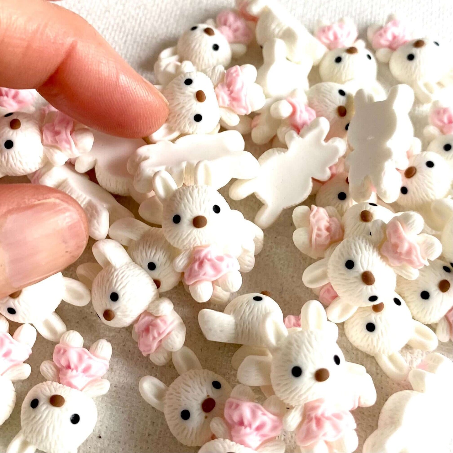 Cute White rabbit charms Easter Bunny flat back resin charm - Blacksparrowuk