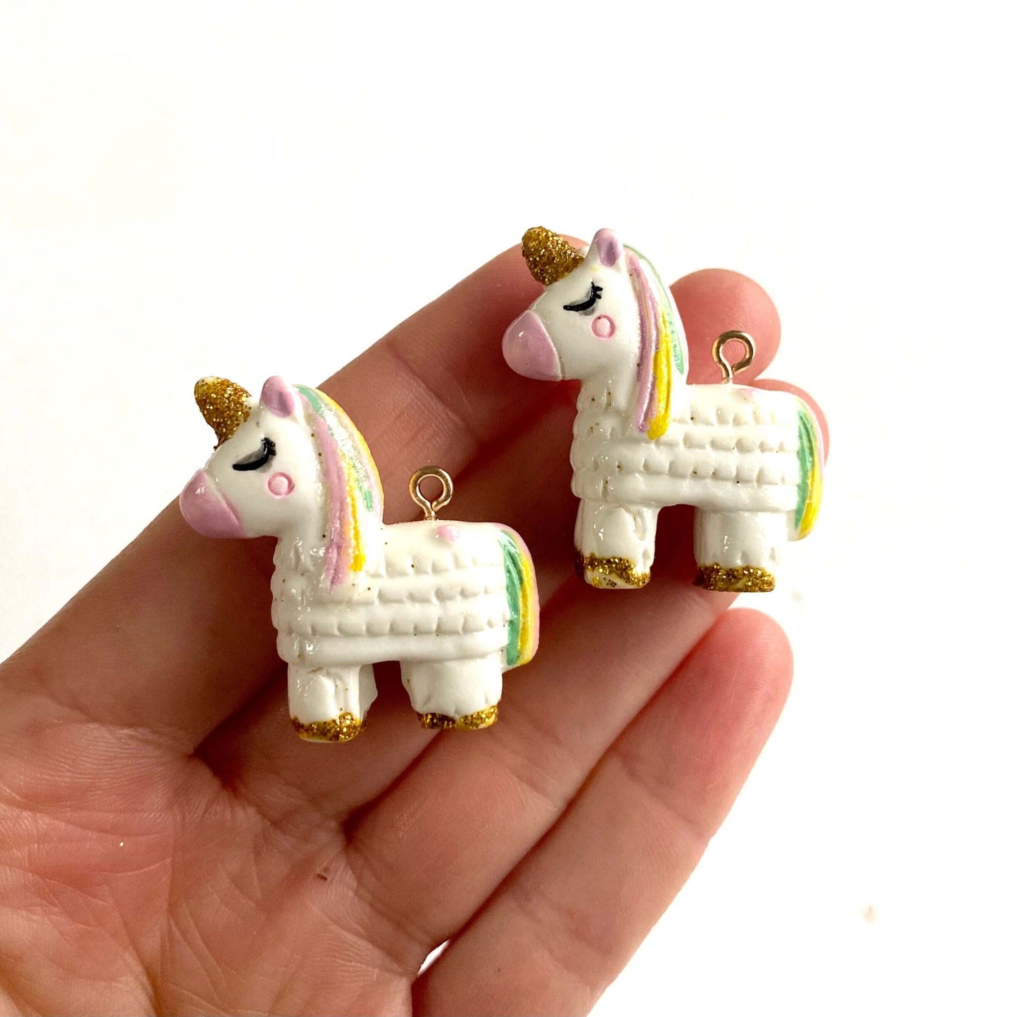 Miniature Unicorn charms Set of 2 Pastel pendants with metal eyelet - Blacksparrowuk