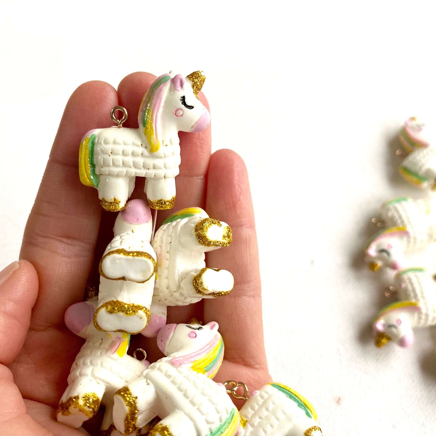 Miniature Unicorn charms Set of 2 Pastel pendants with metal eyelet - Blacksparrowuk