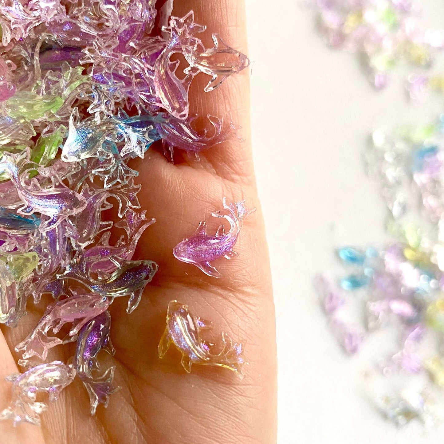 Tiny Goldfish charms Pastel Pearl translucent Resin flatback charms - Blacksparrowuk