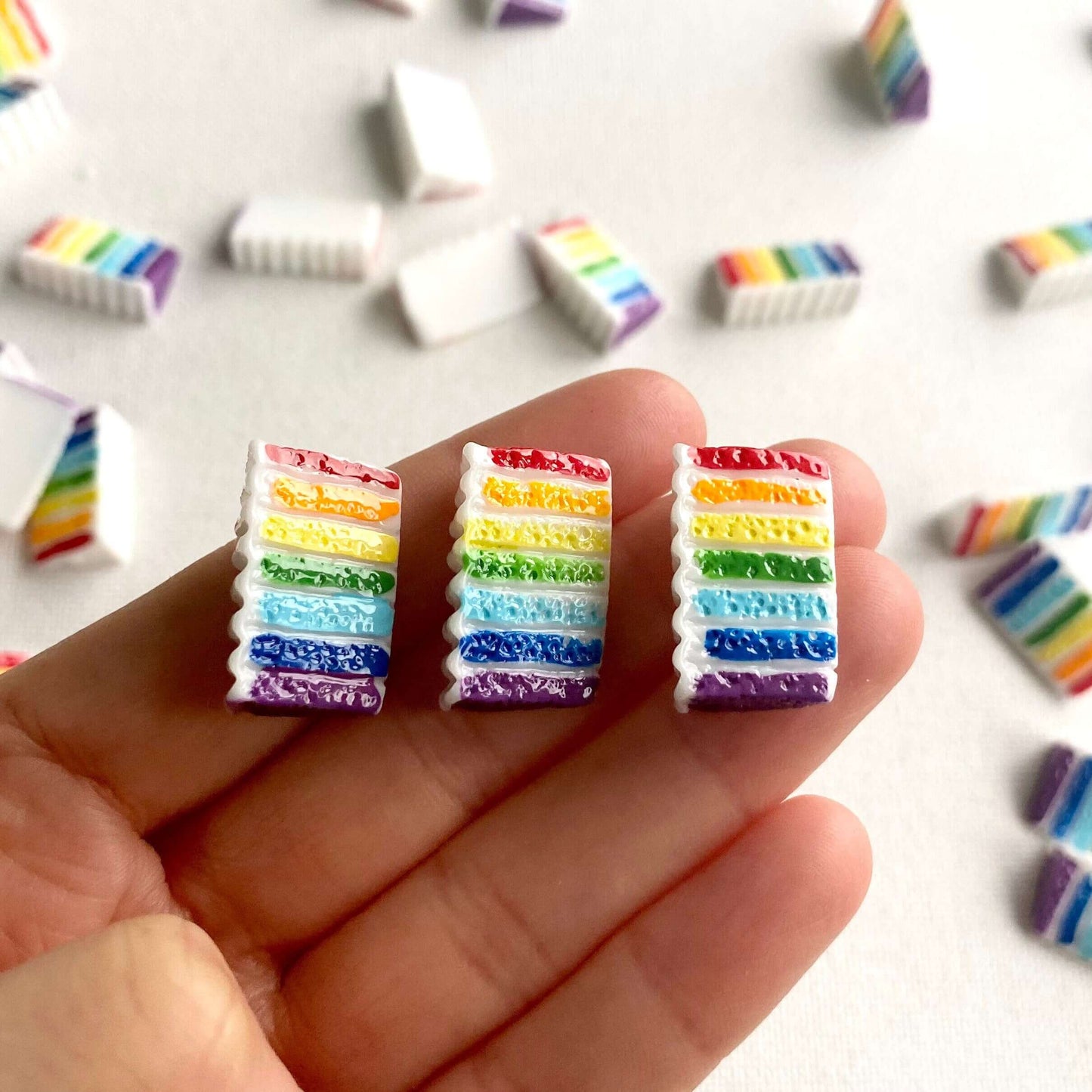 Rainbow Cake Birthday cake slice 1/6 scale Fake food resin Miniature - Blacksparrowuk
