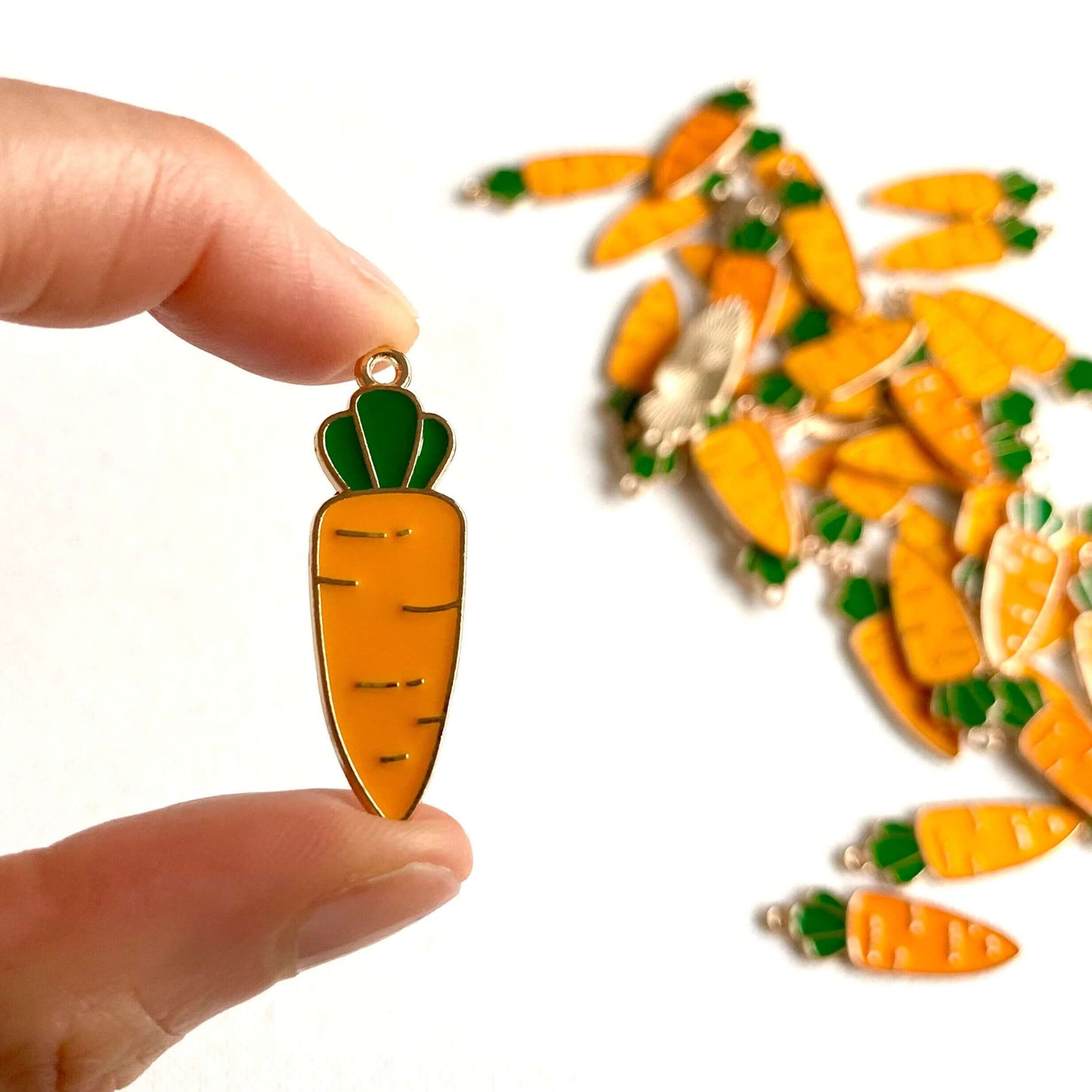 Large Carrot charms Enamel Metal Easter pendant - Blacksparrowuk