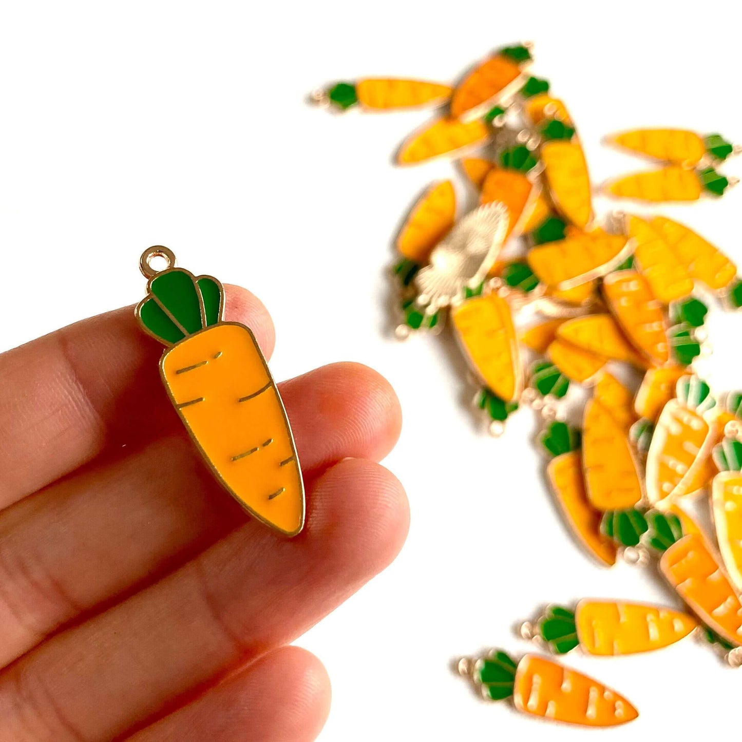 Large Carrot charms Enamel Metal Easter pendant - Blacksparrowuk