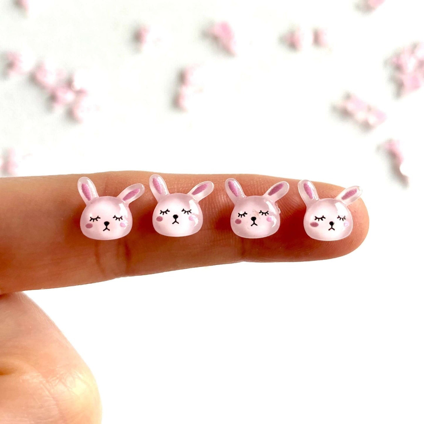 Tiny pink Rabbit Bunny charms Flat back resin Cabochon Clear jelly - Blacksparrowuk
