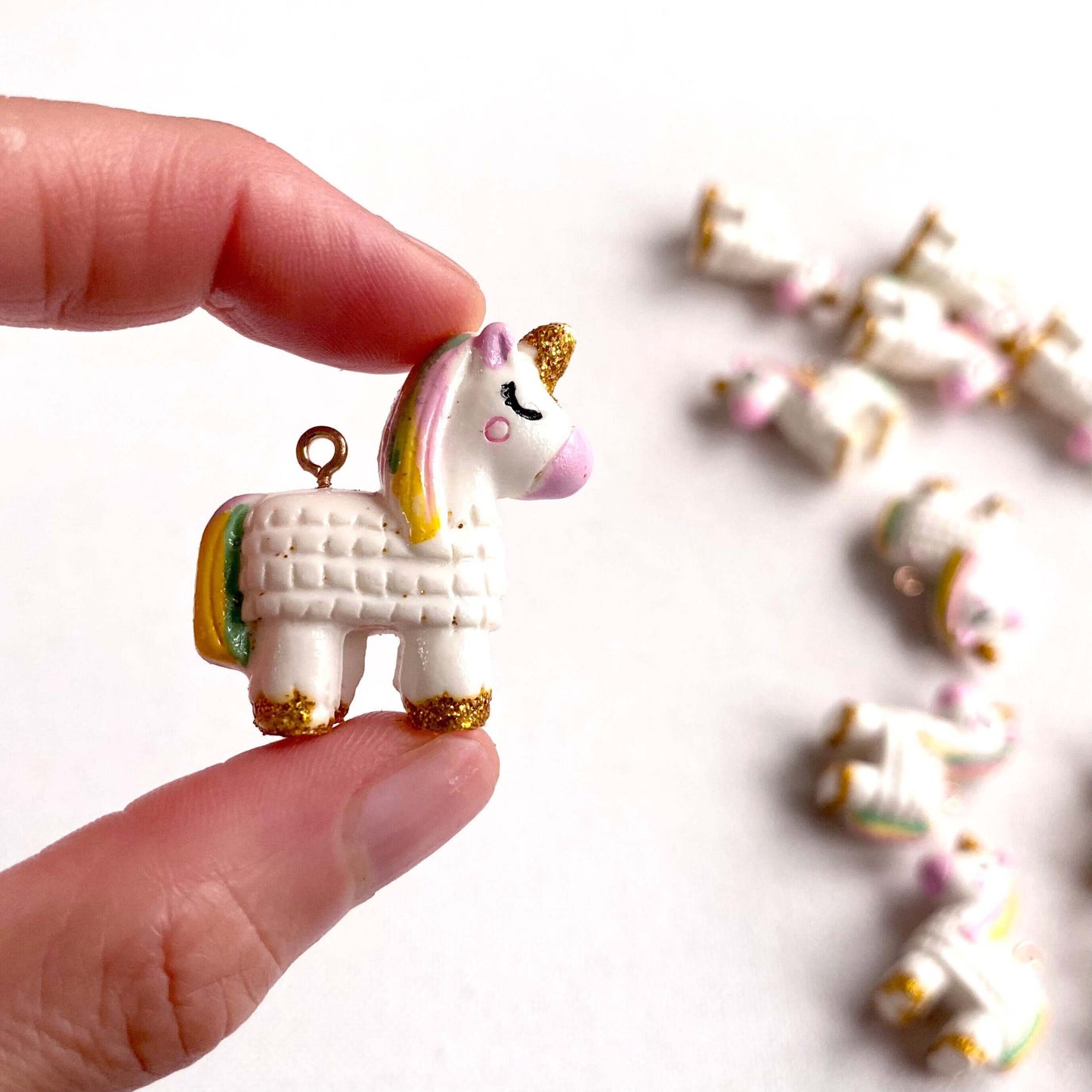Miniature Unicorn charms Set of 2 Pastel pendants with metal eyelet - Blacksparrowuk