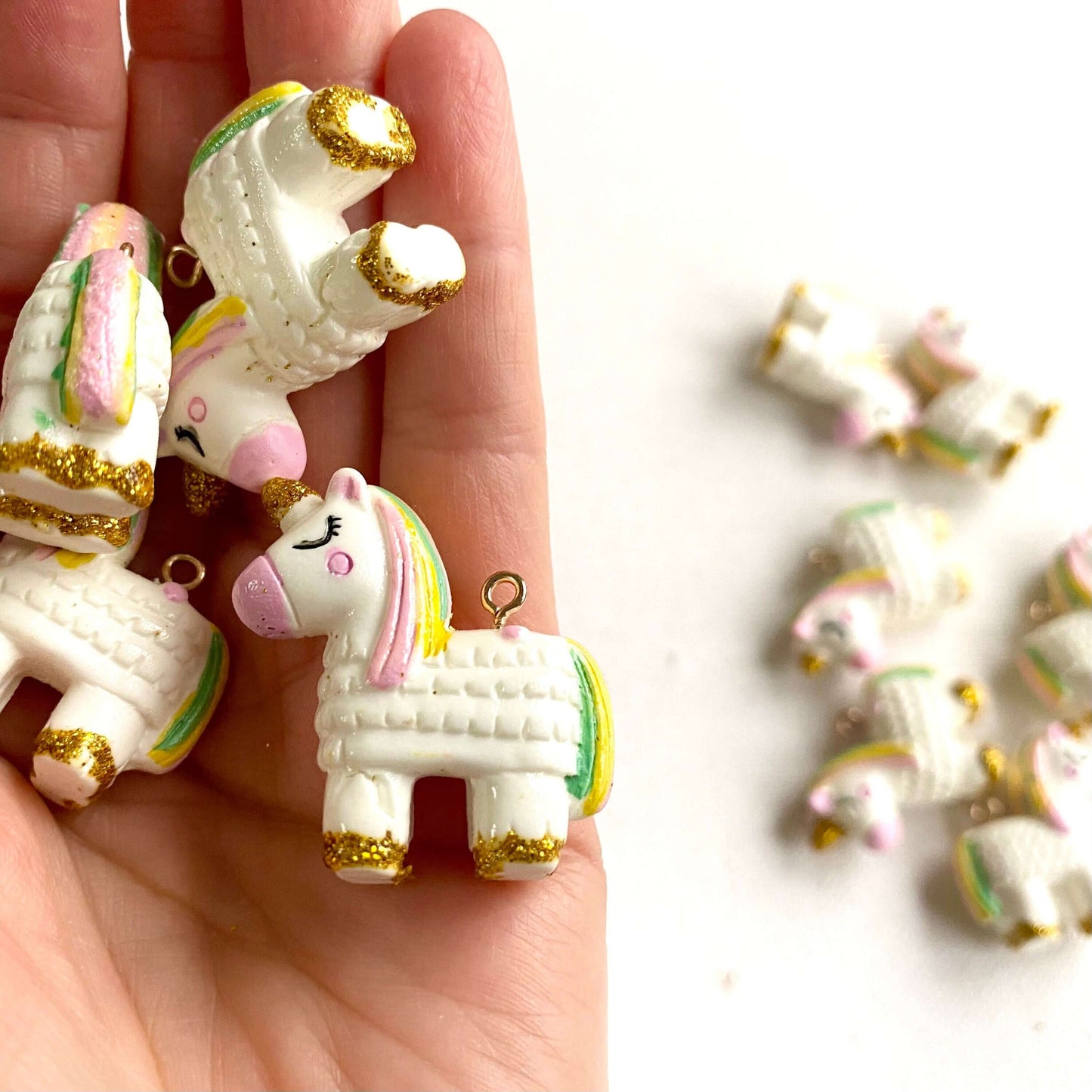 Miniature Unicorn charms Set of 2 Pastel pendants with metal eyelet - Blacksparrowuk