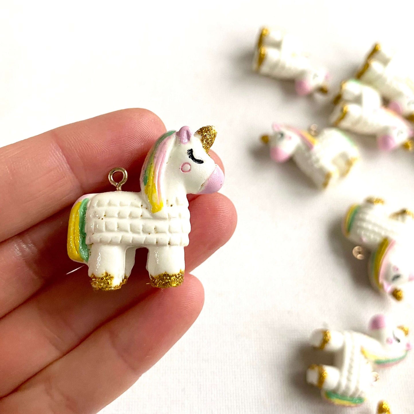 Miniature Unicorn charms Set of 2 Pastel pendants with metal eyelet - Blacksparrowuk