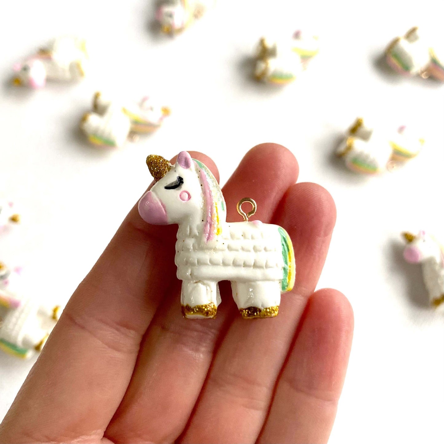 Miniature Unicorn charms Set of 2 Pastel pendants with metal eyelet - Blacksparrowuk