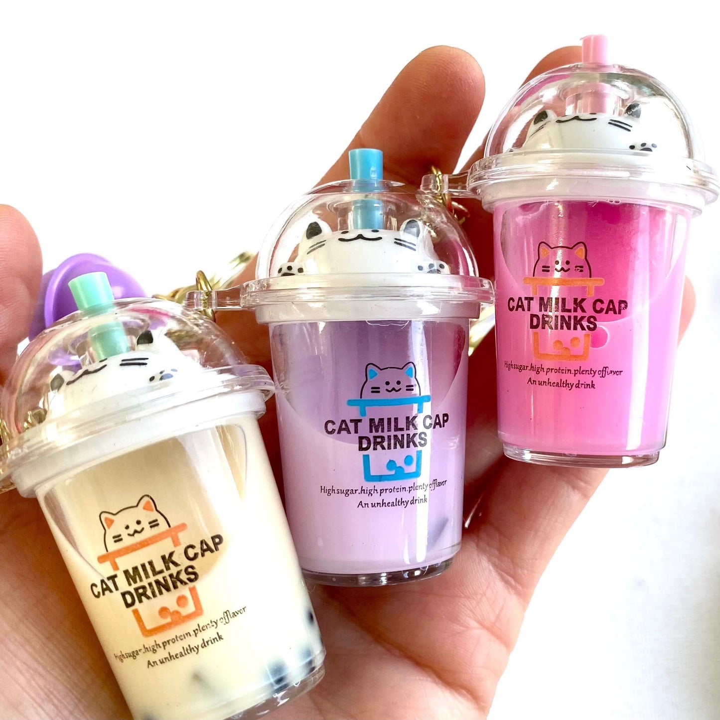 Boba keychain Milk tea Kawaii Kitty cat keyring Pearl Bubble tea - Blacksparrowuk