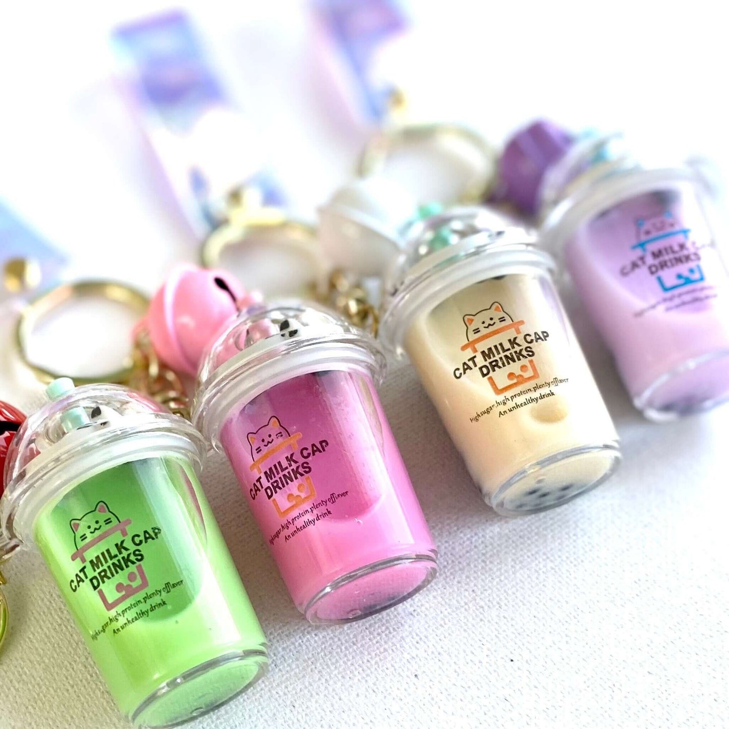 Boba keychain Milk tea Kawaii Kitty cat keyring Pearl Bubble tea - Blacksparrowuk