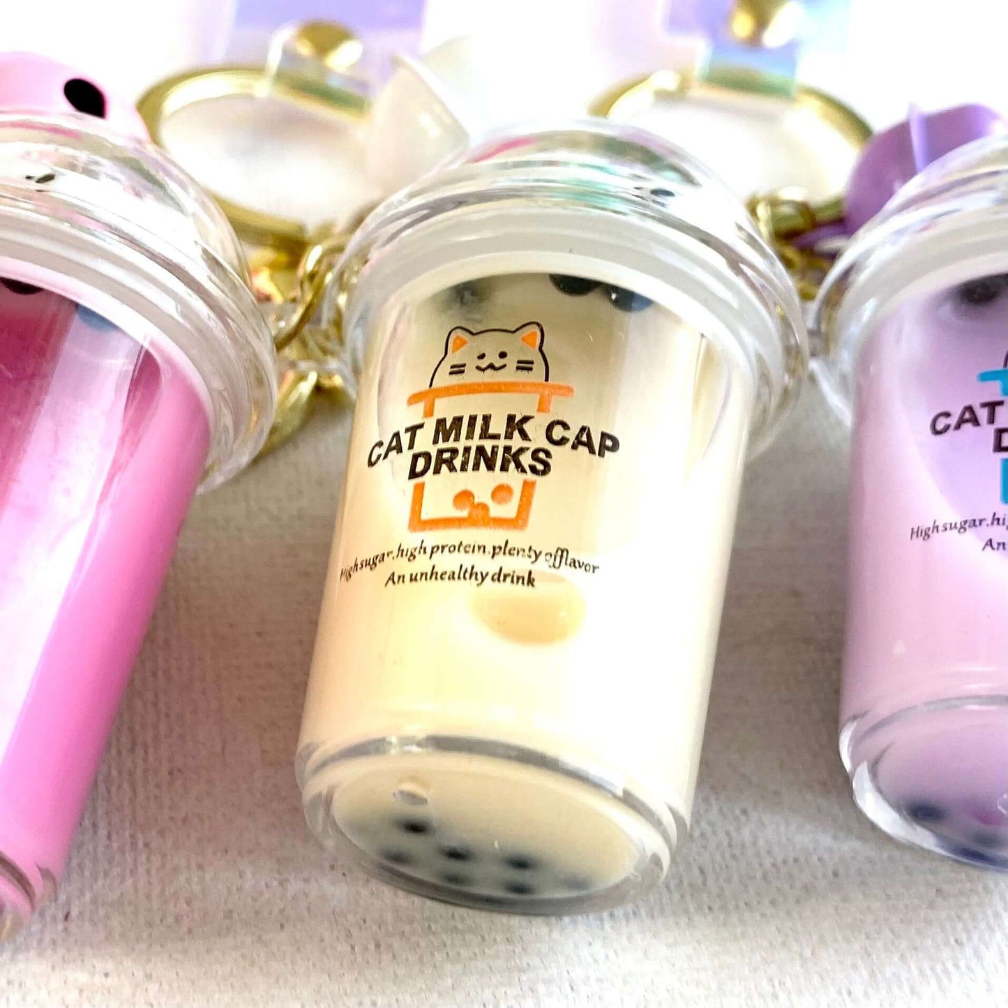 Boba keychain Milk tea Kawaii Kitty cat keyring Pearl Bubble tea - Blacksparrowuk