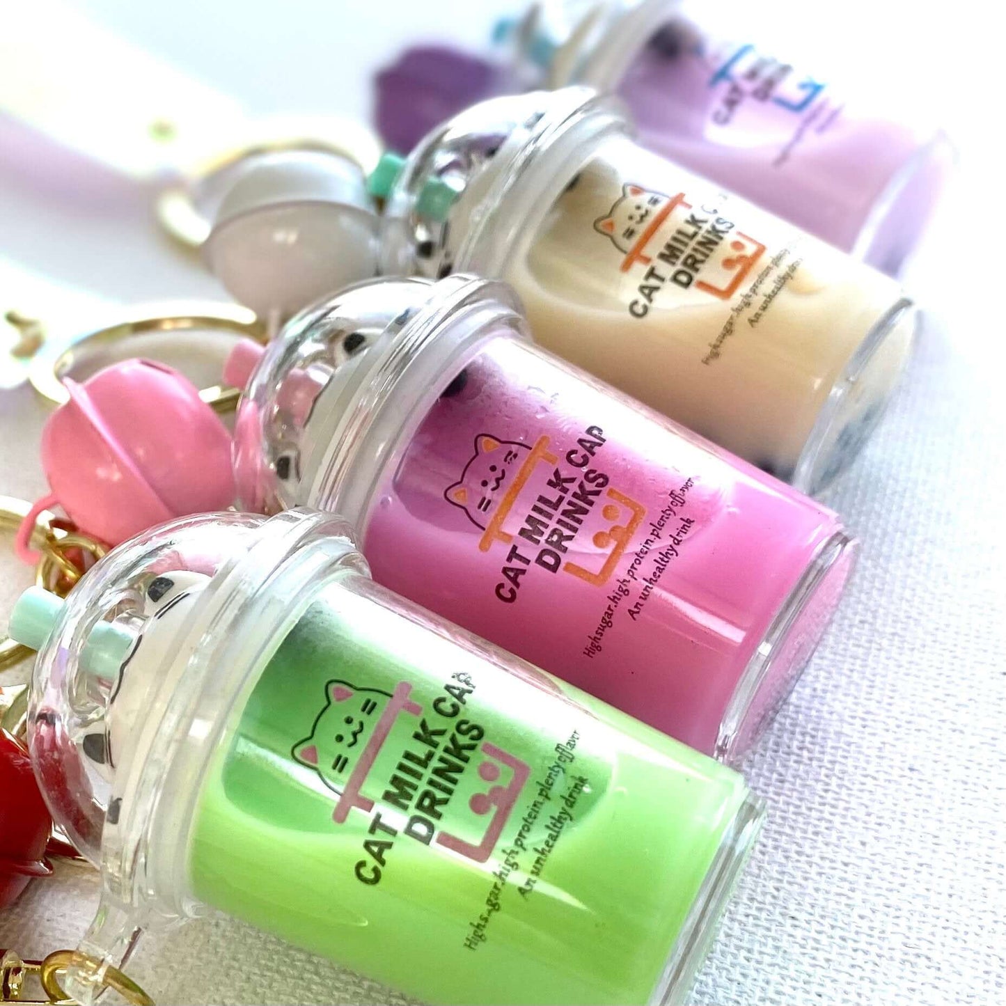 Boba keychain Milk tea Kawaii Kitty cat keyring Pearl Bubble tea - Blacksparrowuk