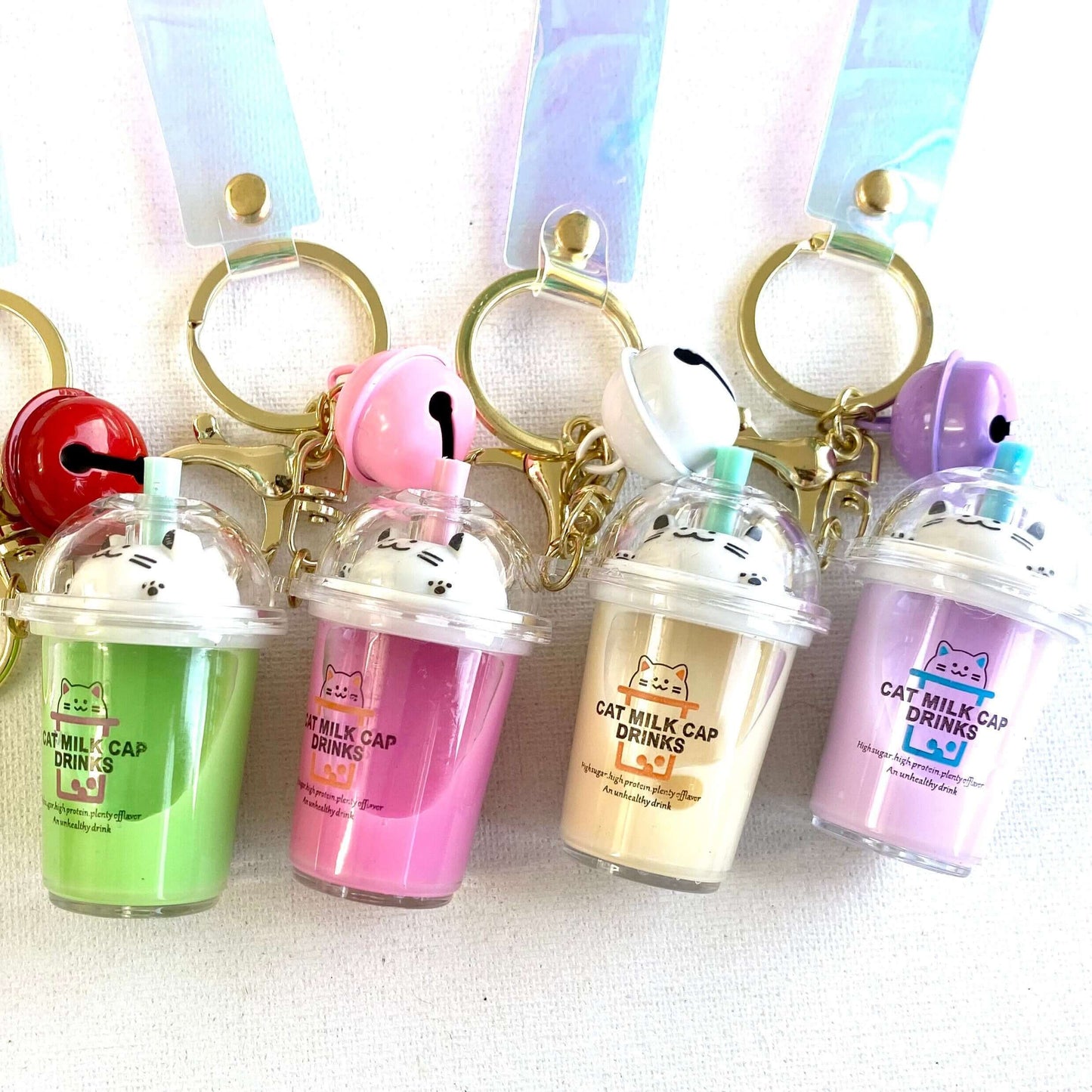 Boba keychain Milk tea Kawaii Kitty cat keyring Pearl Bubble tea - Blacksparrowuk