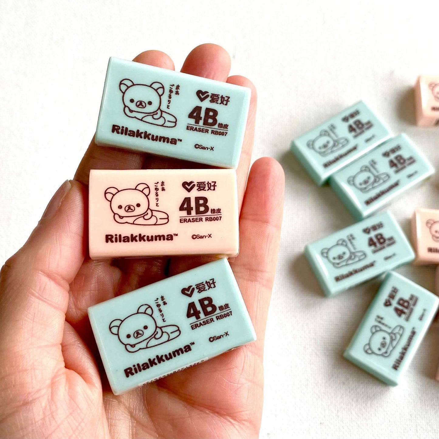Rilakkuma rubber eraser Pastel Pink or Blue Japanese Kawaii stationery - Blacksparrowuk
