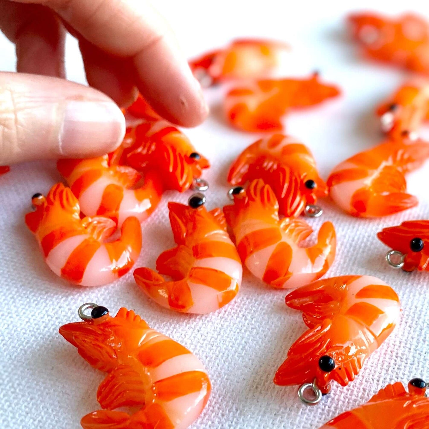 Shrimp charms with metal eyelet resin pedants for earrings - Blacksparrowuk