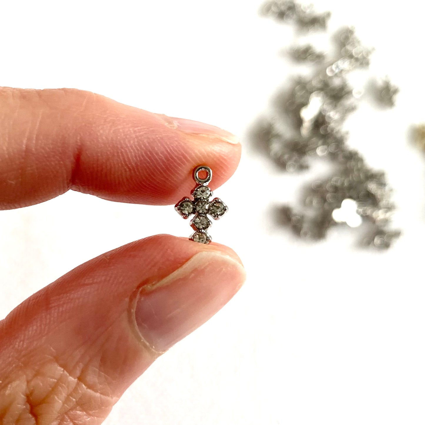 Tiny rhinestone Cross charms 6mm x 8mm Diamanté Silver Gold Miniature cross necklace earring charms - Blacksparrowuk